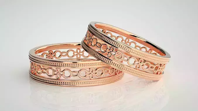 Chain Plain Gold Couple Band Ring 3dm stl render detail 3D print model
