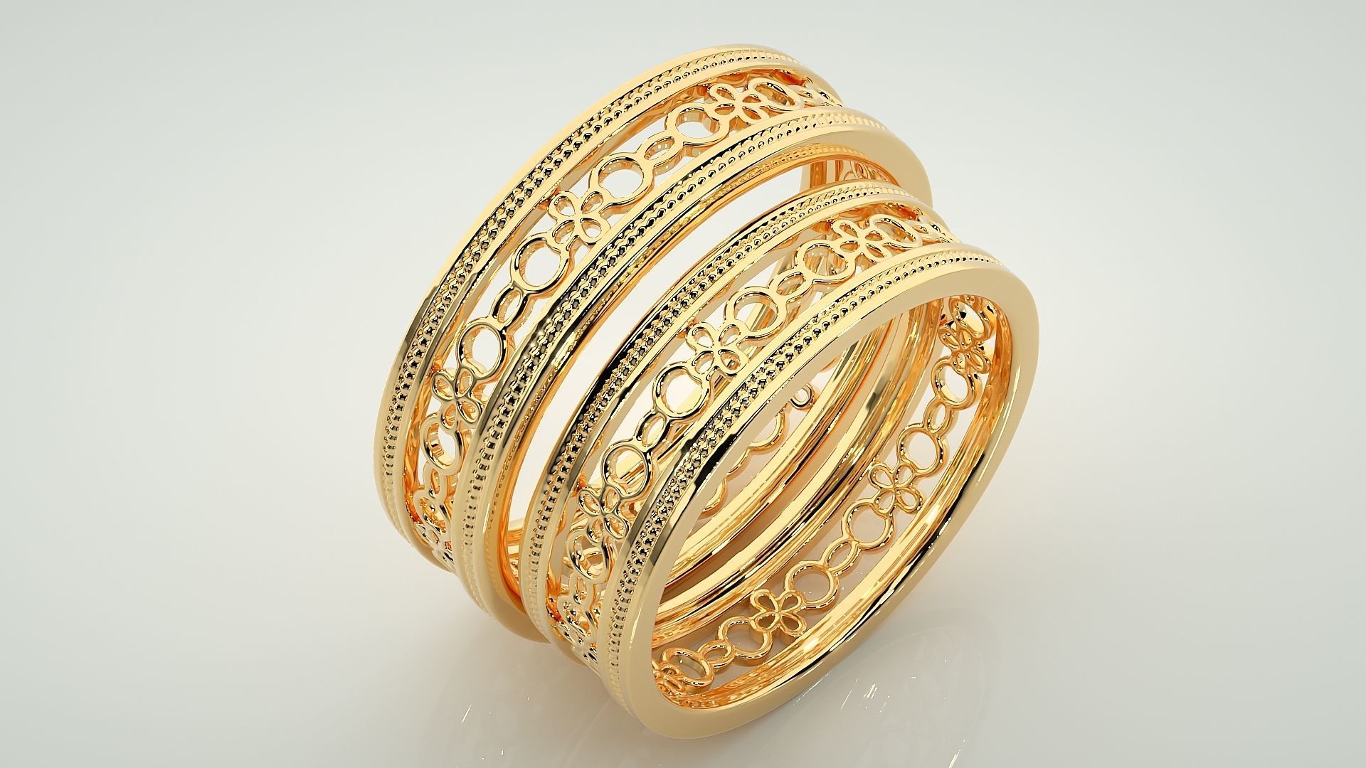 Chain Plain Gold Couple Band Ring 3dm stl render detail 3D print model_12