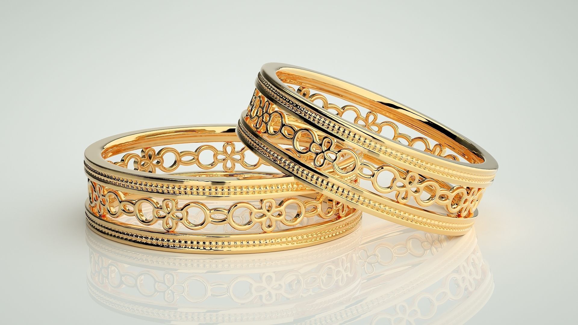 Chain Plain Gold Couple Band Ring 3dm stl render detail 3D print model_9