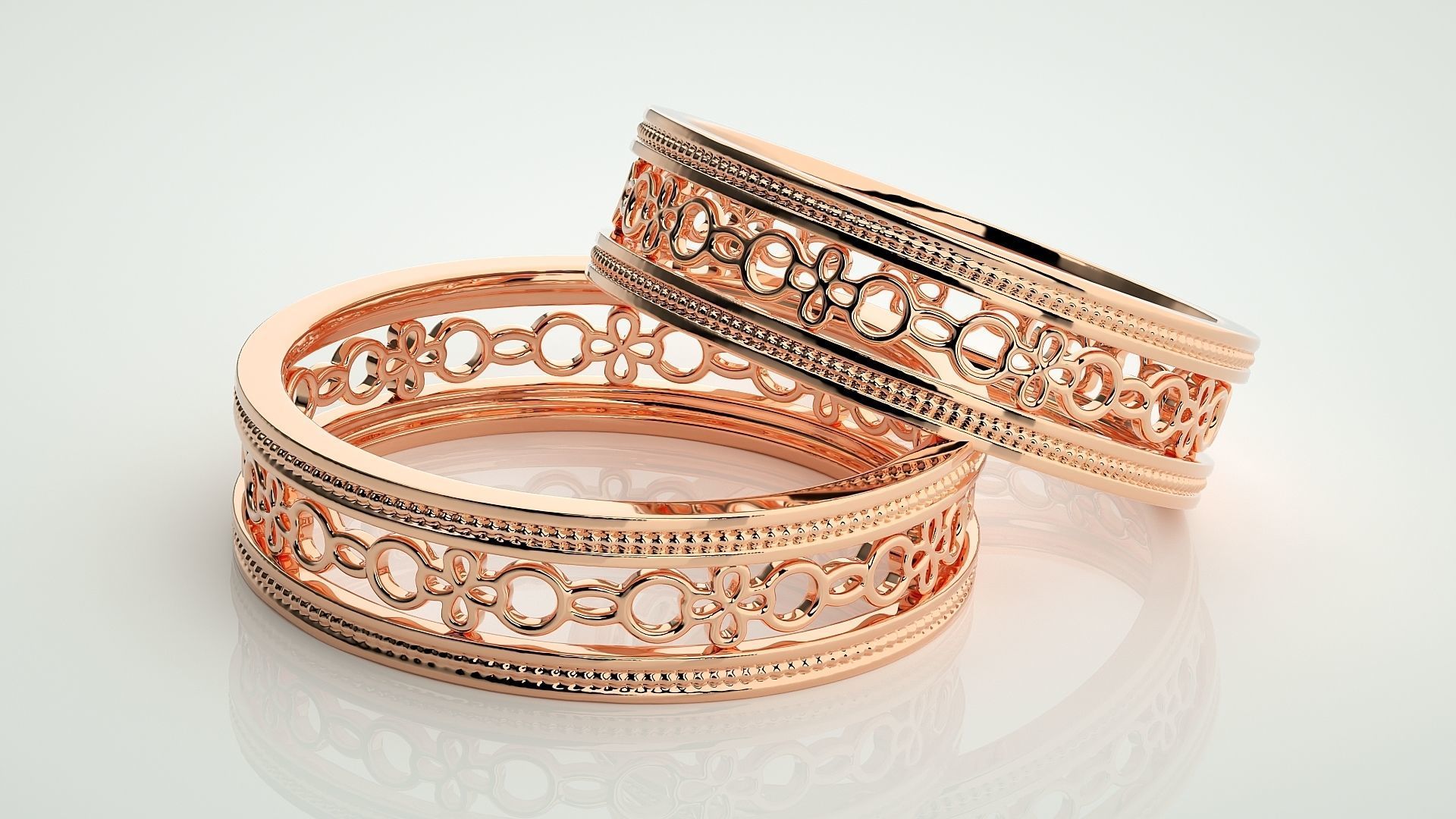 Chain Plain Gold Couple Band Ring 3dm stl render detail 3D print model_1