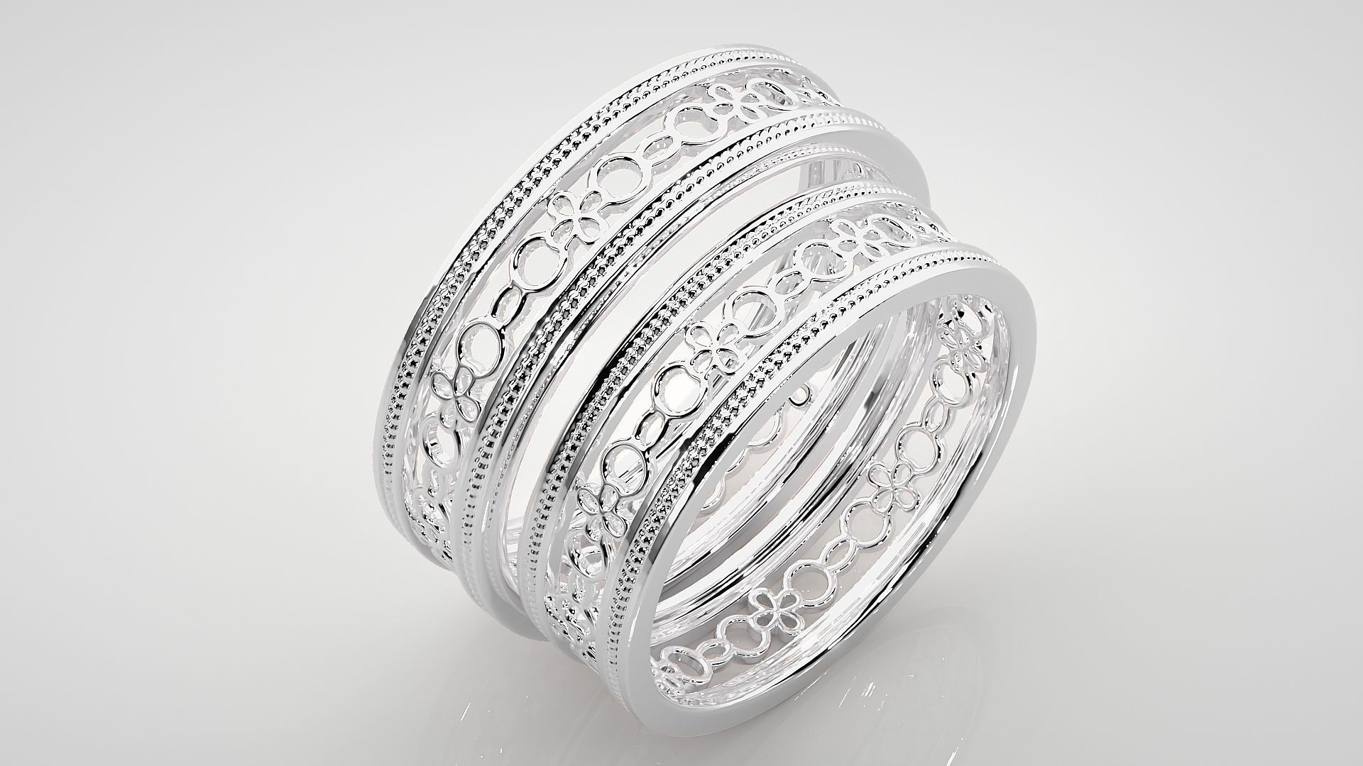 Chain Plain Gold Couple Band Ring 3dm stl render detail 3D print model_8