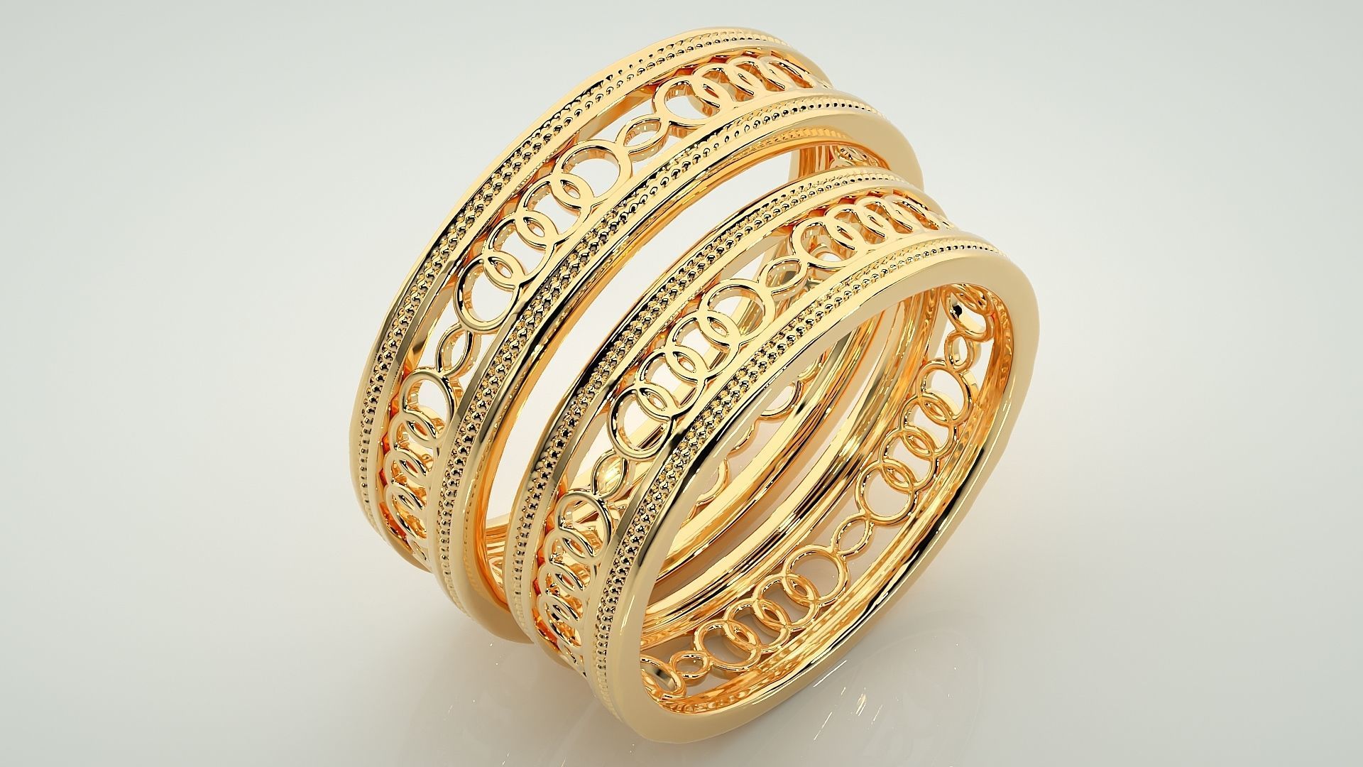 Plain Gold Mesh Couple Band Ring 3dm stl render detail 3D print model_12