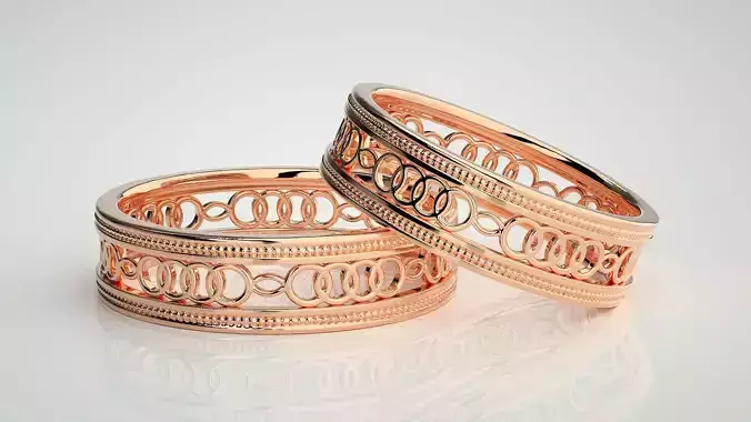 Plain Gold Mesh Couple Band Ring 3dm stl render detail 3D print model