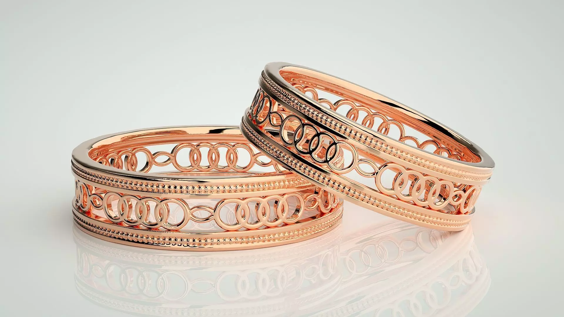Plain Gold Mesh Couple Band Ring 3dm stl render detail 3D print model_0