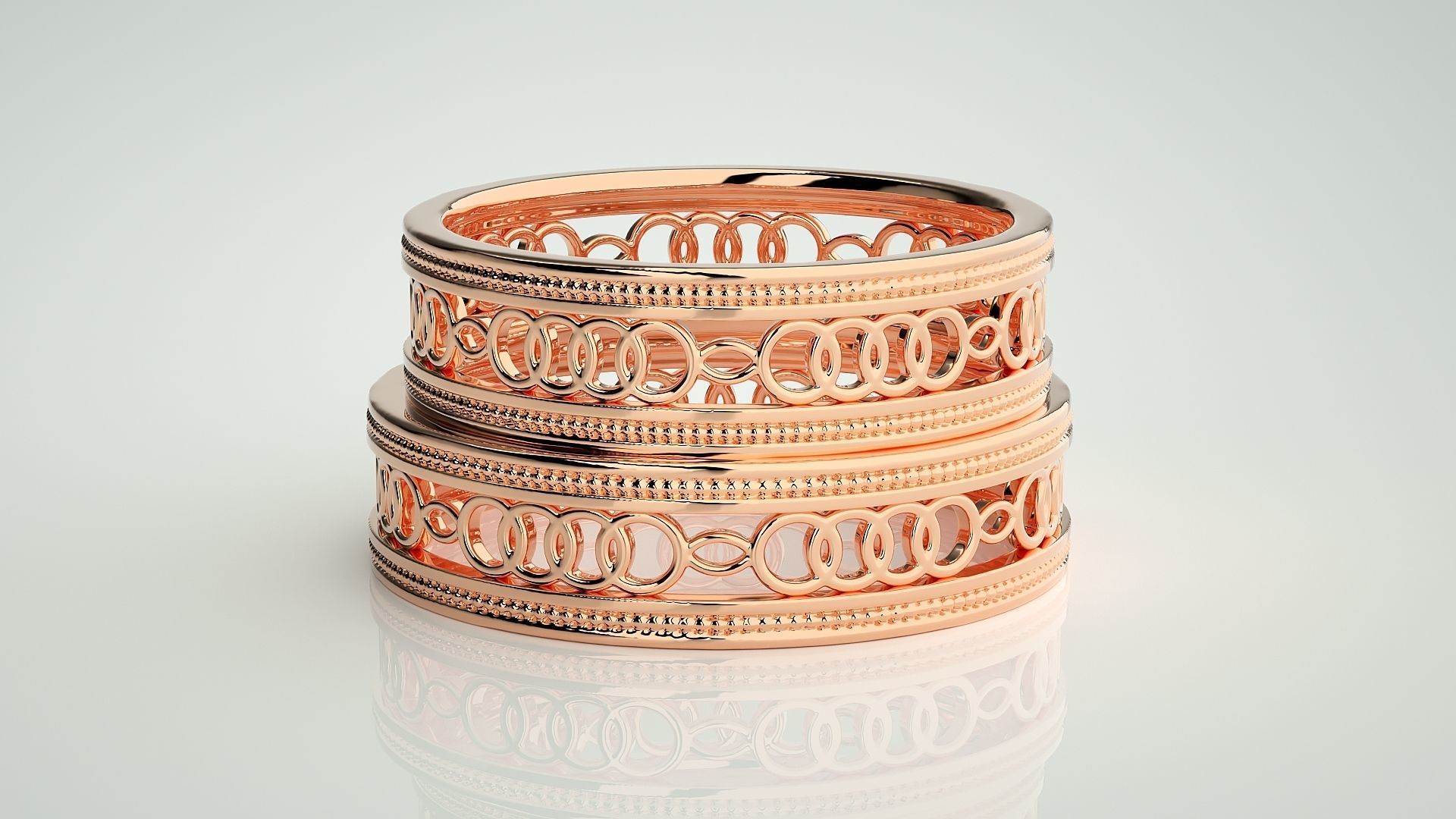 Plain Gold Mesh Couple Band Ring 3dm stl render detail 3D print model_2