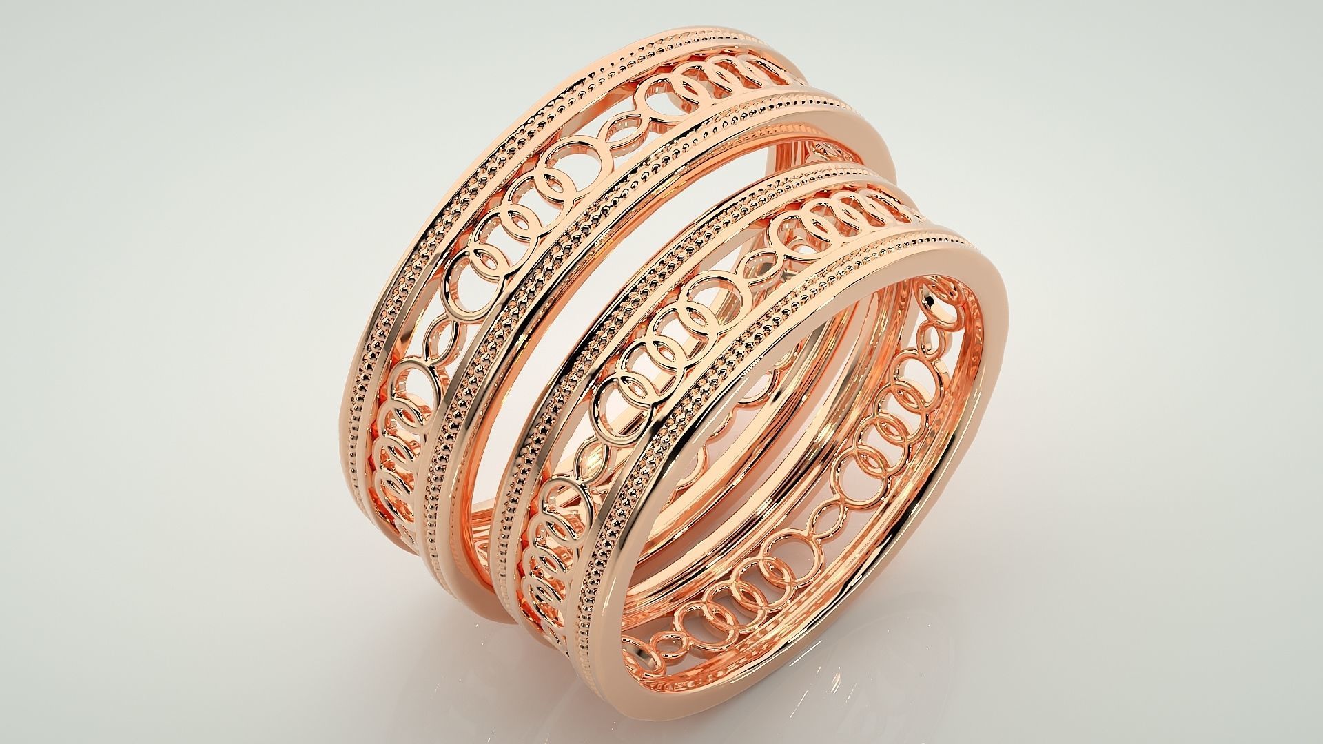 Plain Gold Mesh Couple Band Ring 3dm stl render detail 3D print model_3