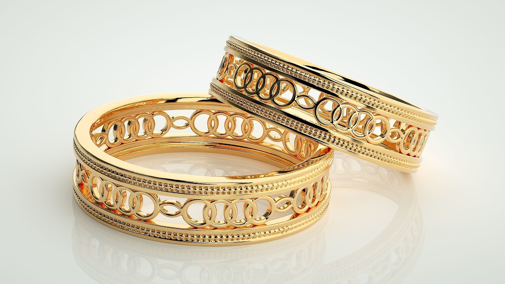 Plain Gold Mesh Couple Band Ring 3dm stl render detail 3D print model_10