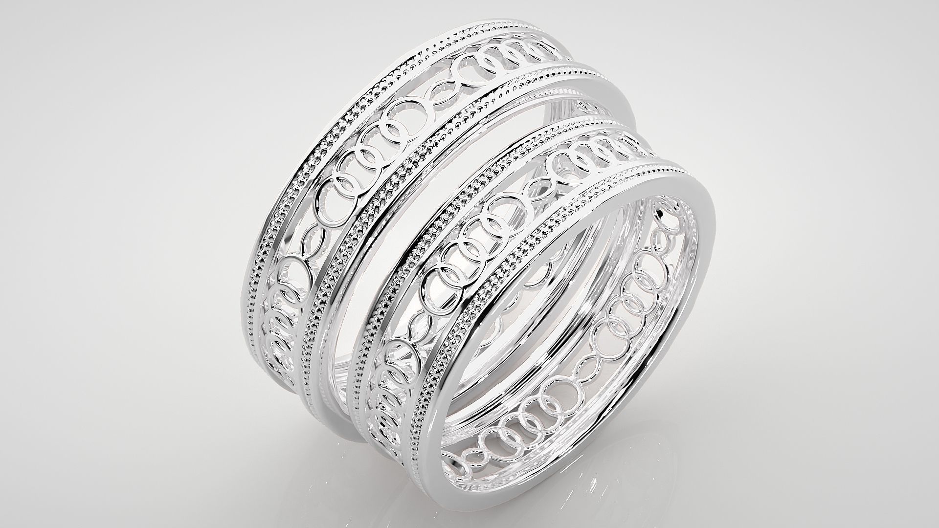 Plain Gold Mesh Couple Band Ring 3dm stl render detail 3D print model_7