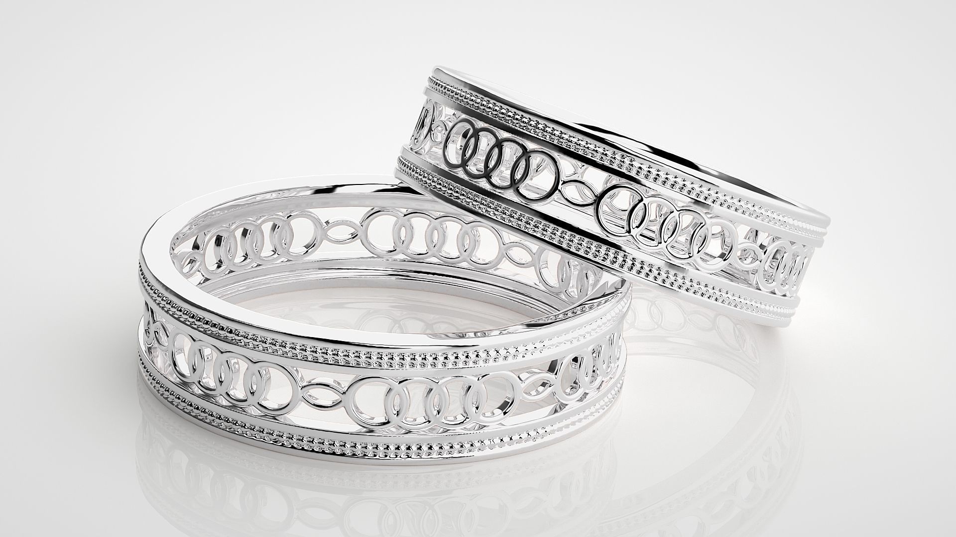 Plain Gold Mesh Couple Band Ring 3dm stl render detail 3D print model_5
