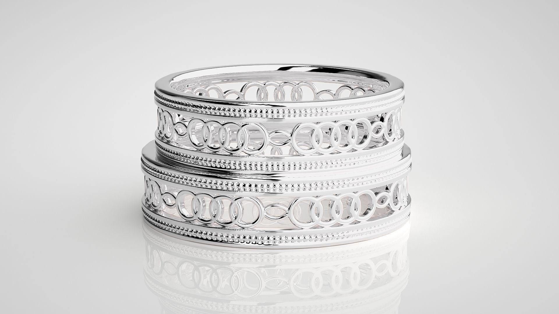 Plain Gold Mesh Couple Band Ring 3dm stl render detail 3D print model_6