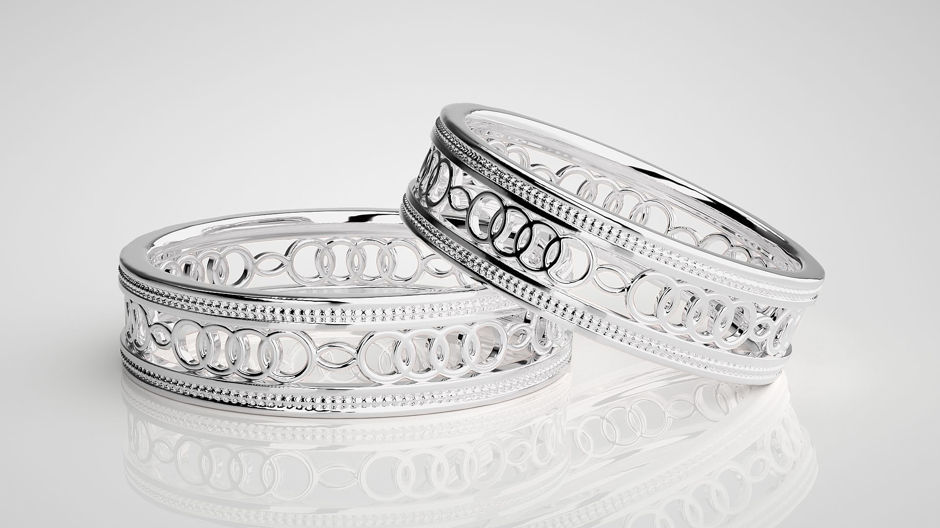 Plain Gold Mesh Couple Band Ring 3dm stl render detail 3D print model_4