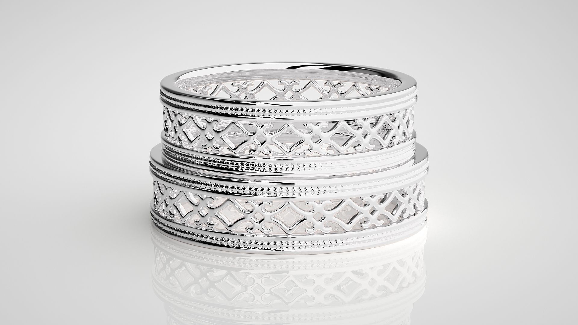 Plain Gold Mesh Couple Band Ring 3dm stl render detail 3D print model_7