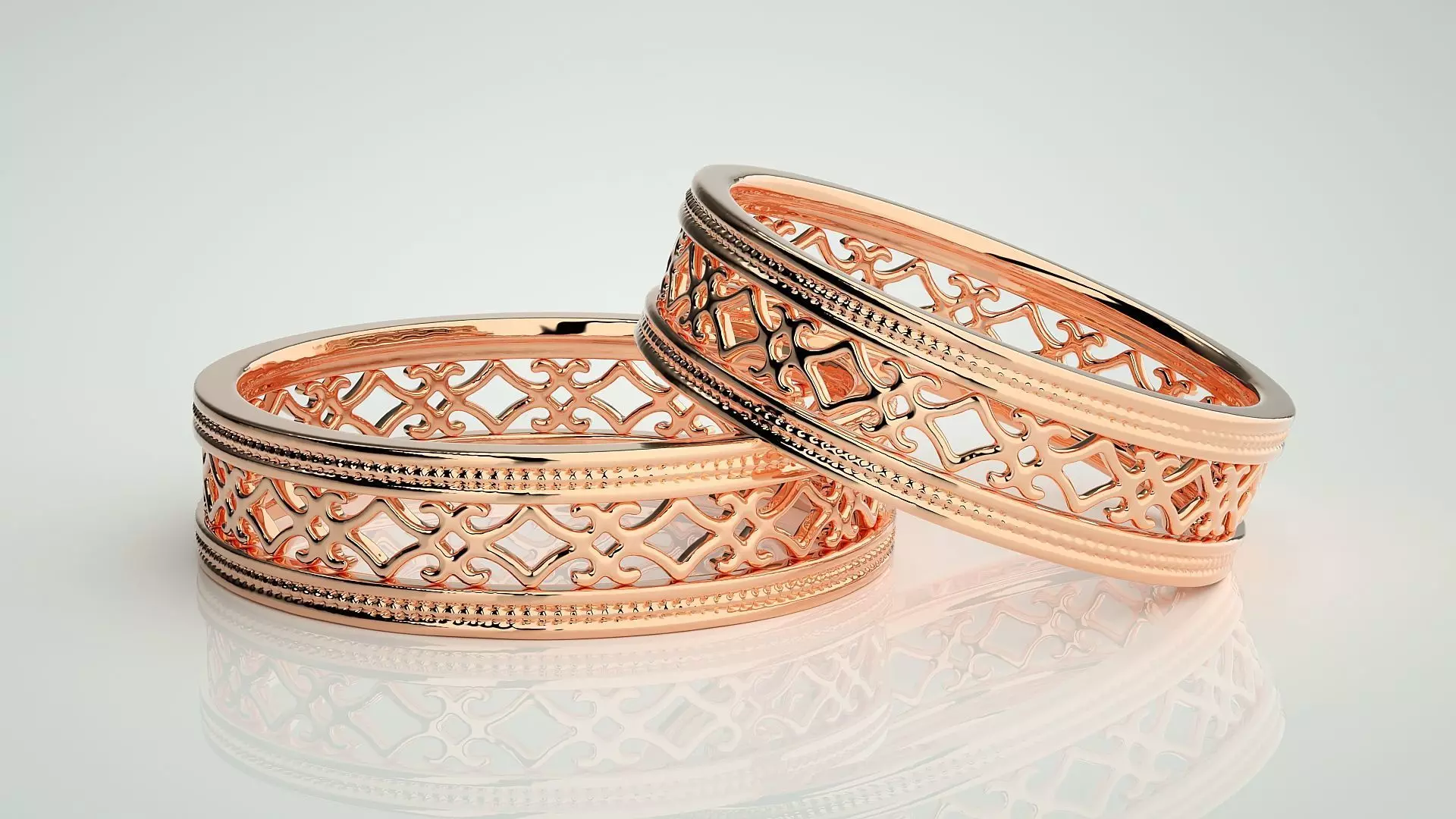 Plain Gold Mesh Couple Band Ring 3dm stl render detail 3D print model_0