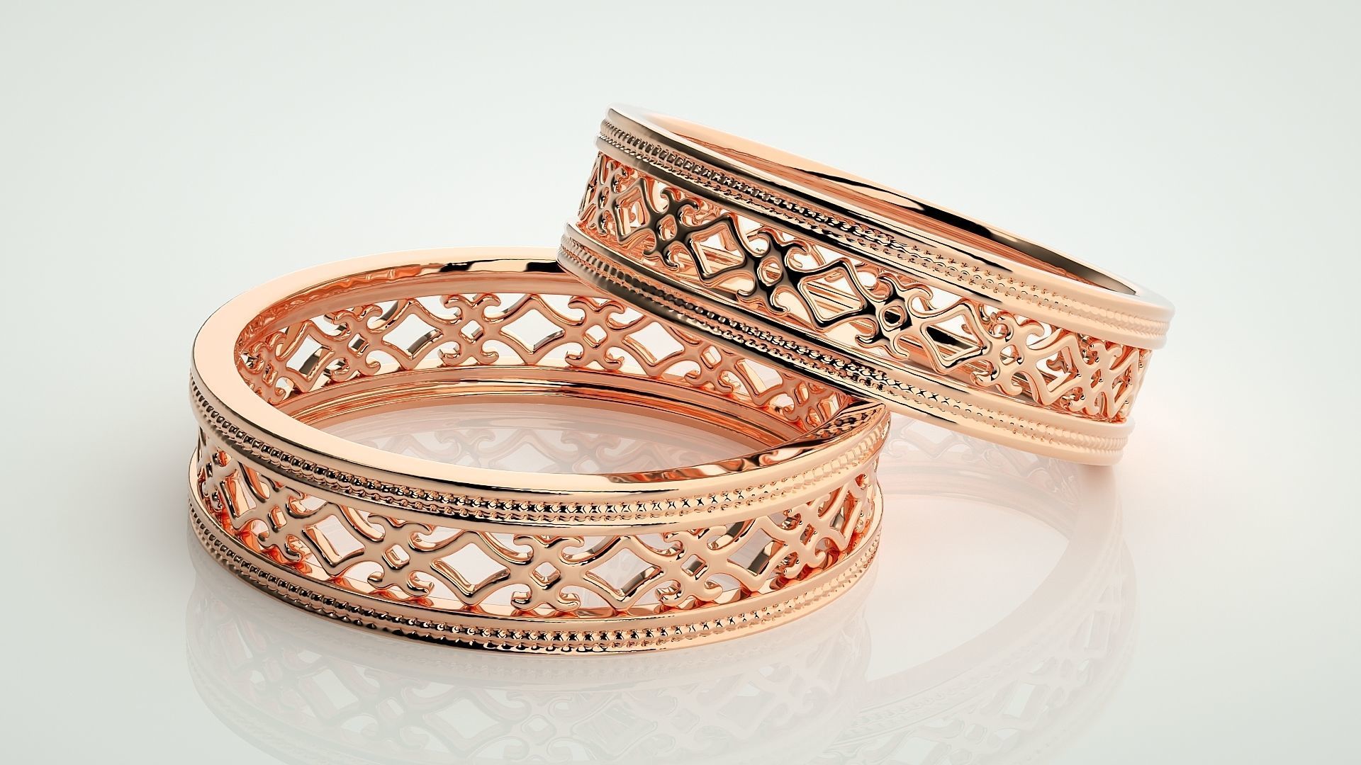 Plain Gold Mesh Couple Band Ring 3dm stl render detail 3D print model_1