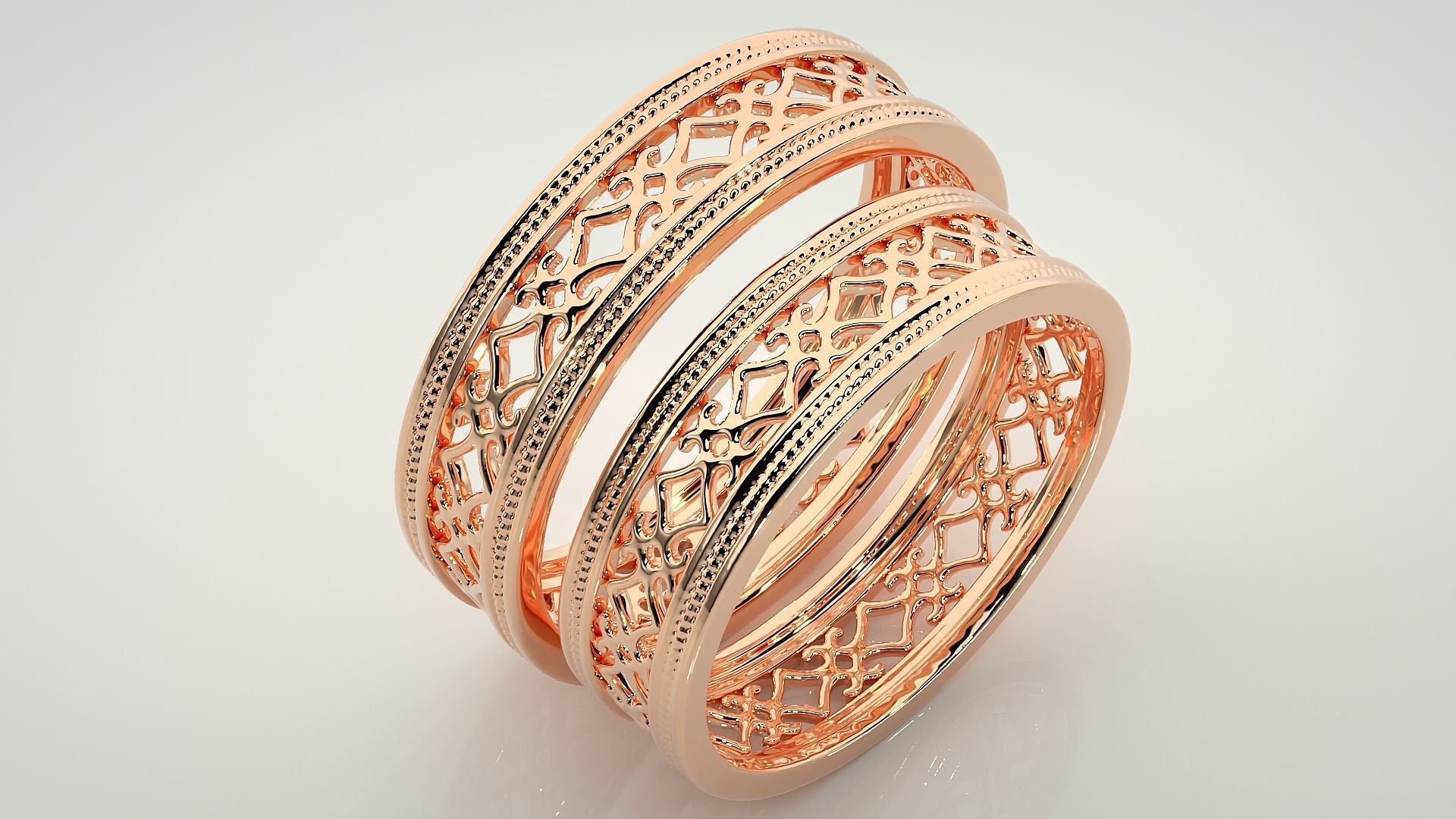 Plain Gold Mesh Couple Band Ring 3dm stl render detail 3D print model_3