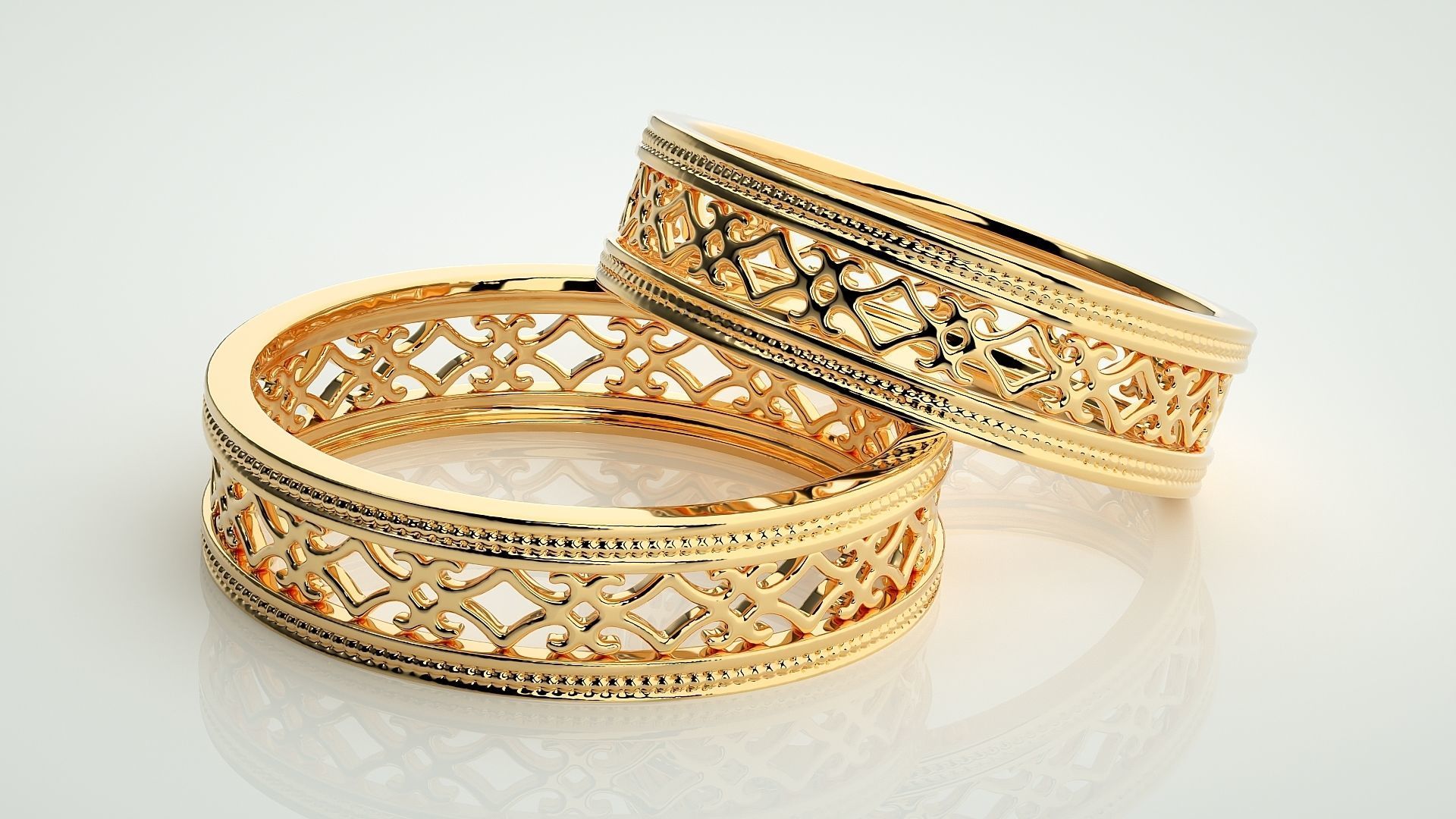 Plain Gold Mesh Couple Band Ring 3dm stl render detail 3D print model_10