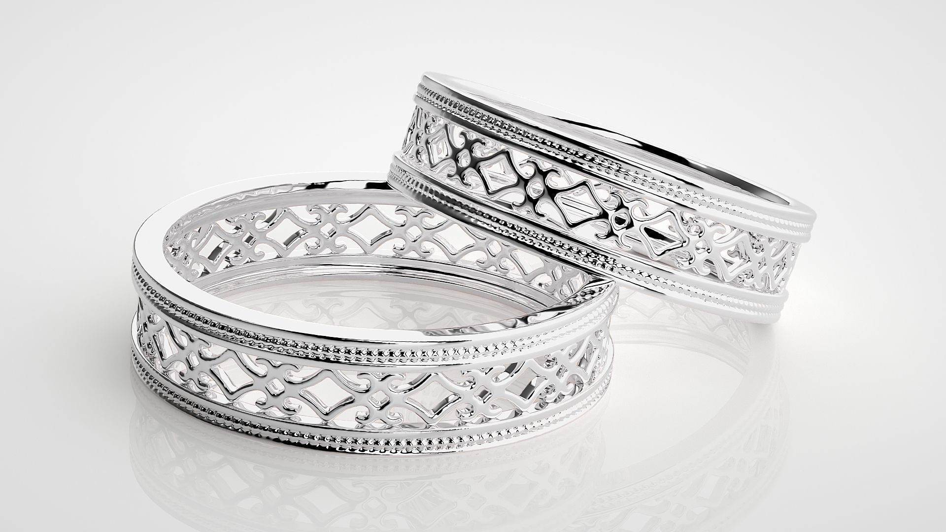 Plain Gold Mesh Couple Band Ring 3dm stl render detail 3D print model_6
