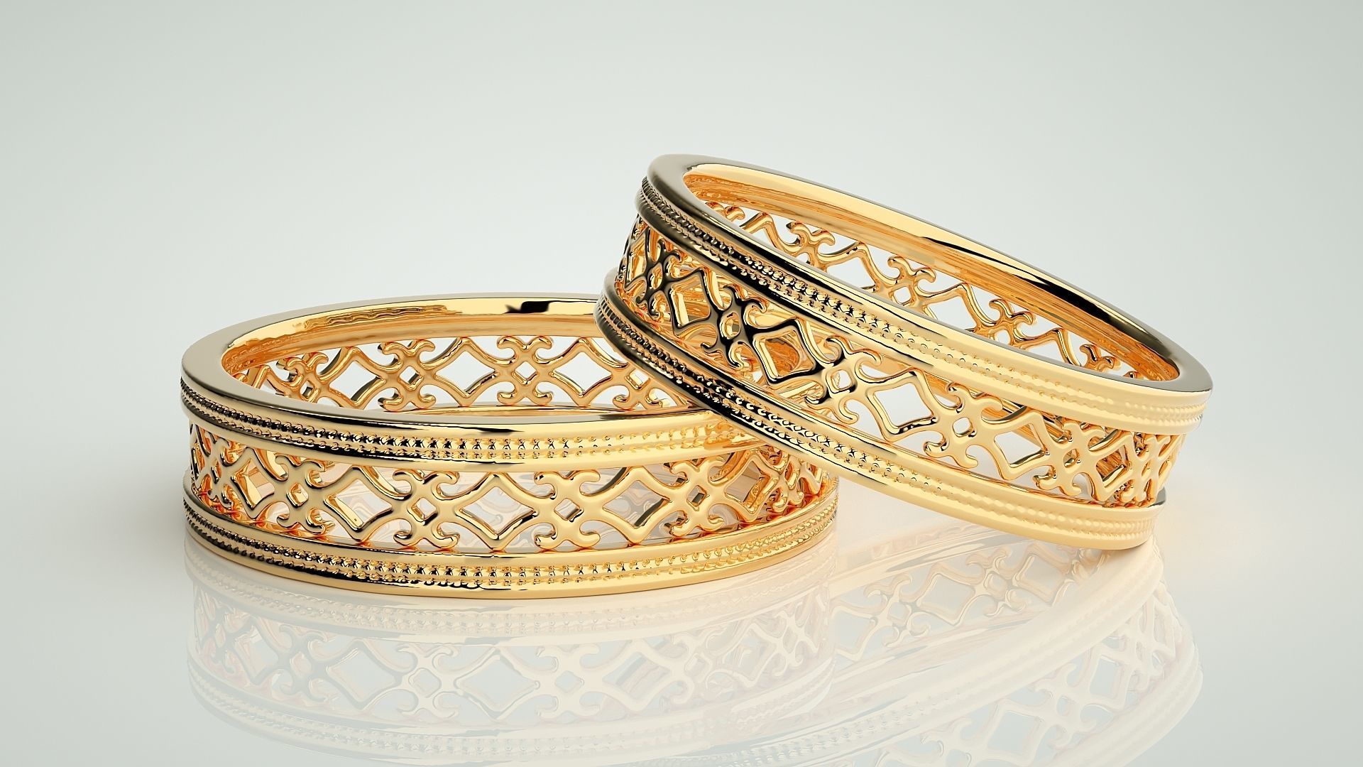 Plain Gold Mesh Couple Band Ring 3dm stl render detail 3D print model_9