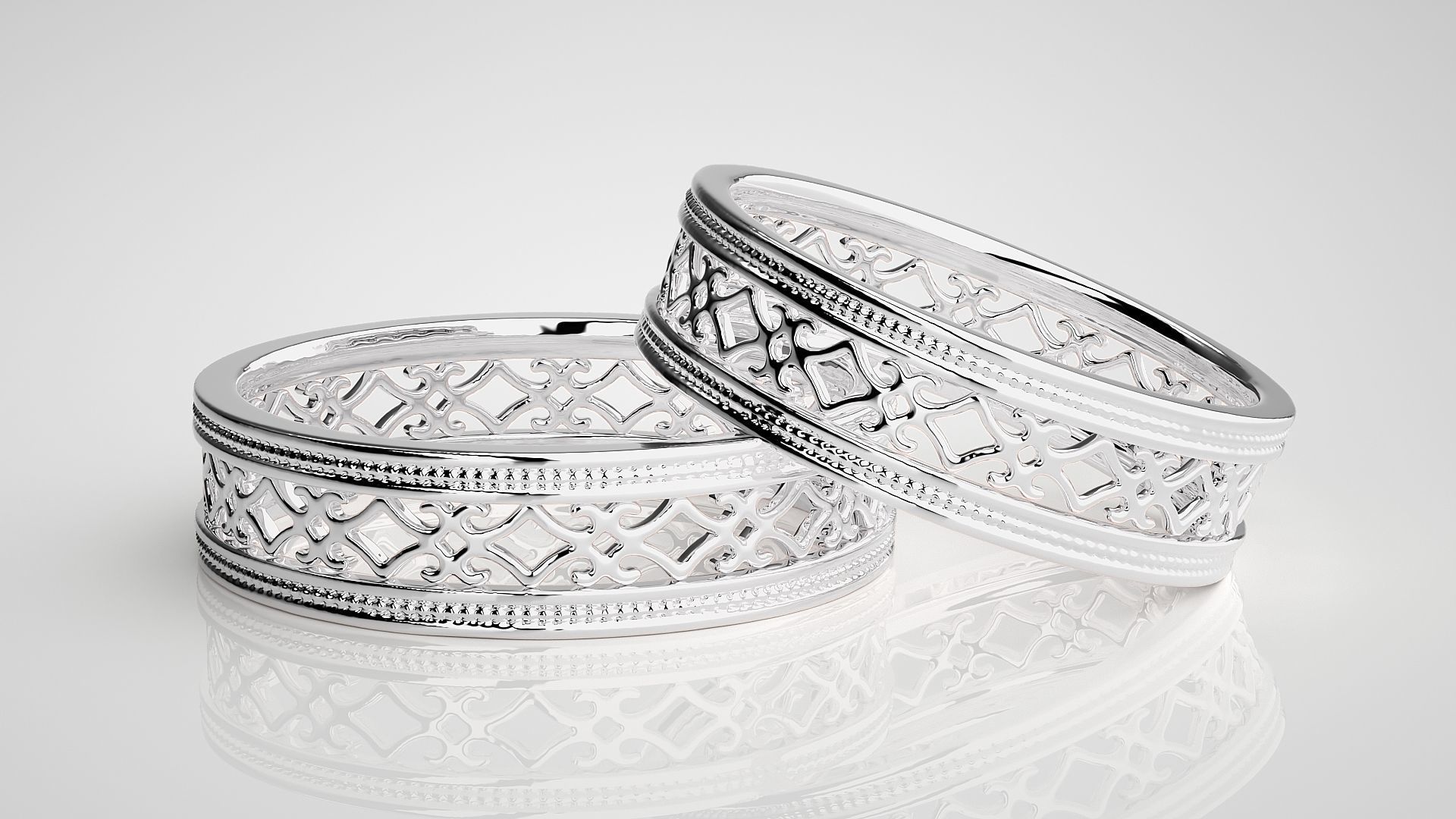 Plain Gold Mesh Couple Band Ring 3dm stl render detail 3D print model_5