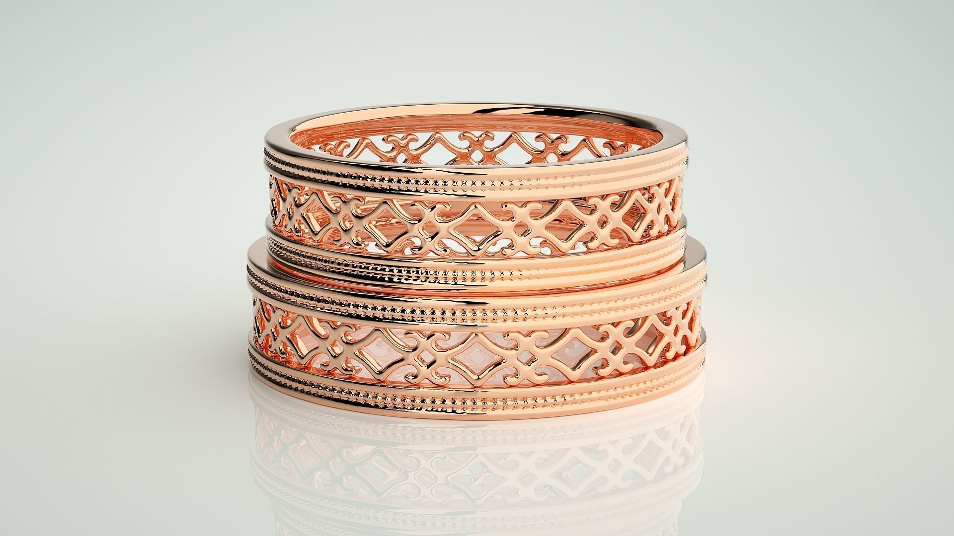 Plain Gold Mesh Couple Band Ring 3dm stl render detail 3D print model_2