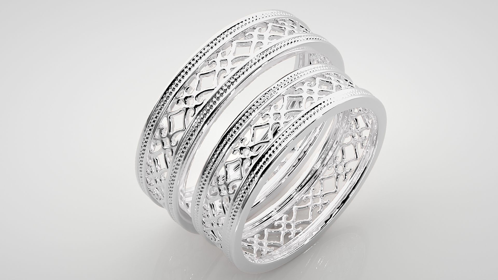 Plain Gold Mesh Couple Band Ring 3dm stl render detail 3D print model_8