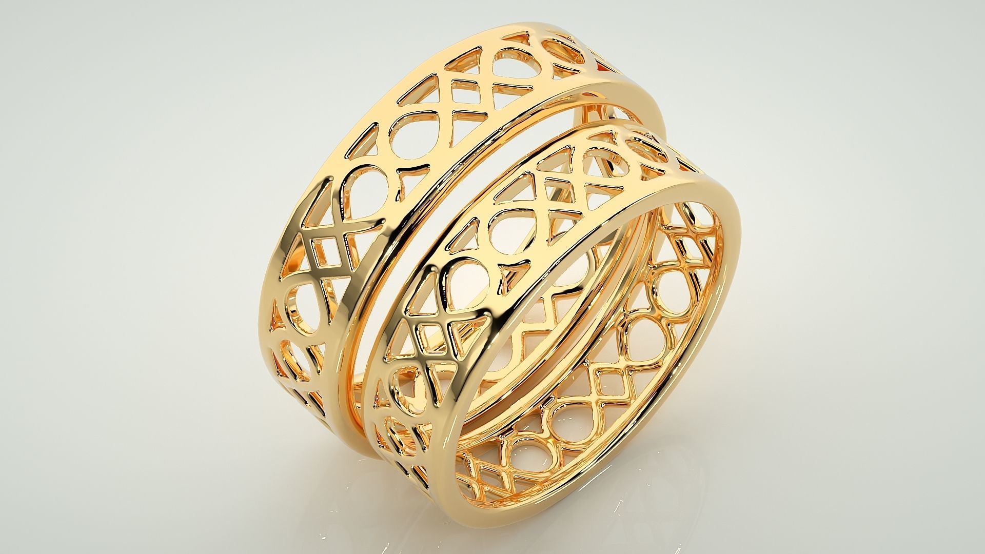 Plain Gold Mesh Couple Band Ring 3dm stl render detail 3D print model_12