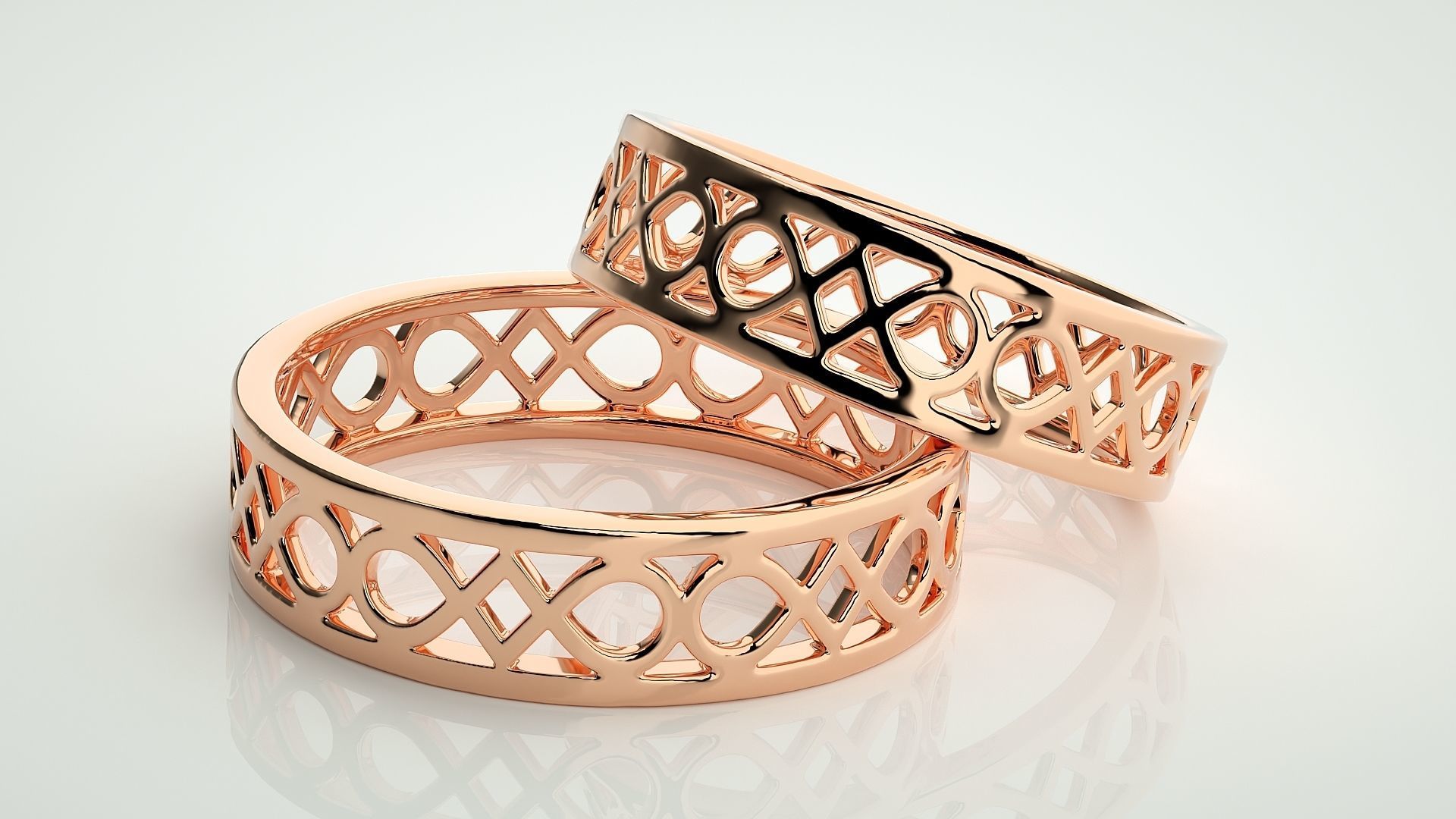 Plain Gold Mesh Couple Band Ring 3dm stl render detail 3D print model_1