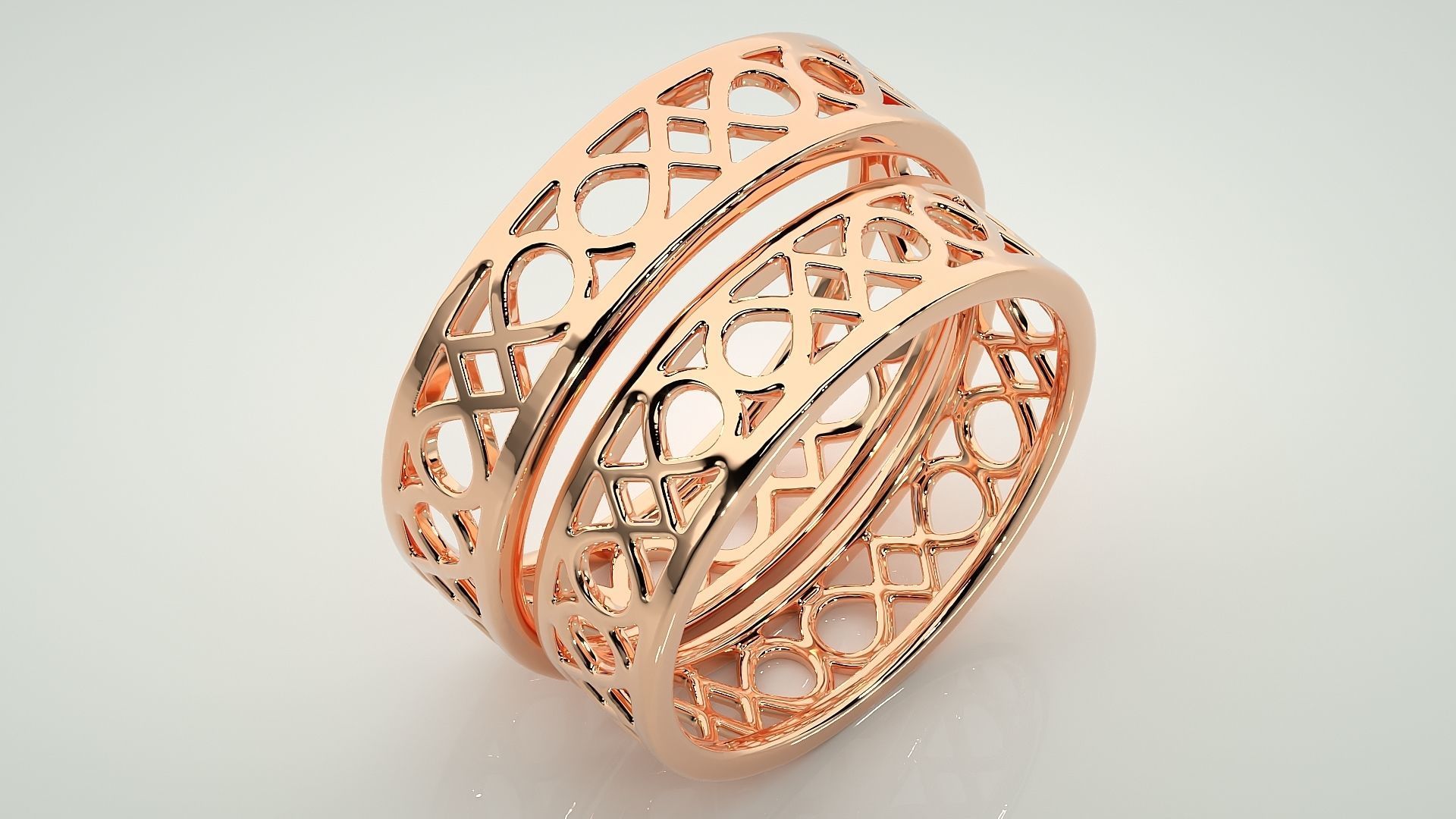Plain Gold Mesh Couple Band Ring 3dm stl render detail 3D print model_3