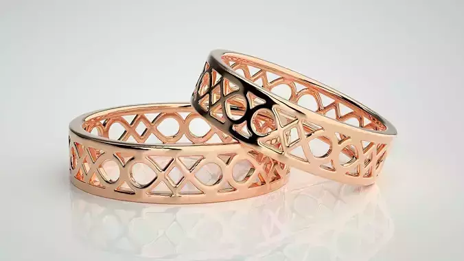 Plain Gold Mesh Couple Band Ring 3dm stl render detail 3D print model