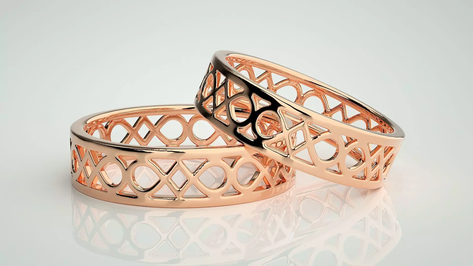 Plain Gold Mesh Couple Band Ring 3dm stl render detail 3D print model_0