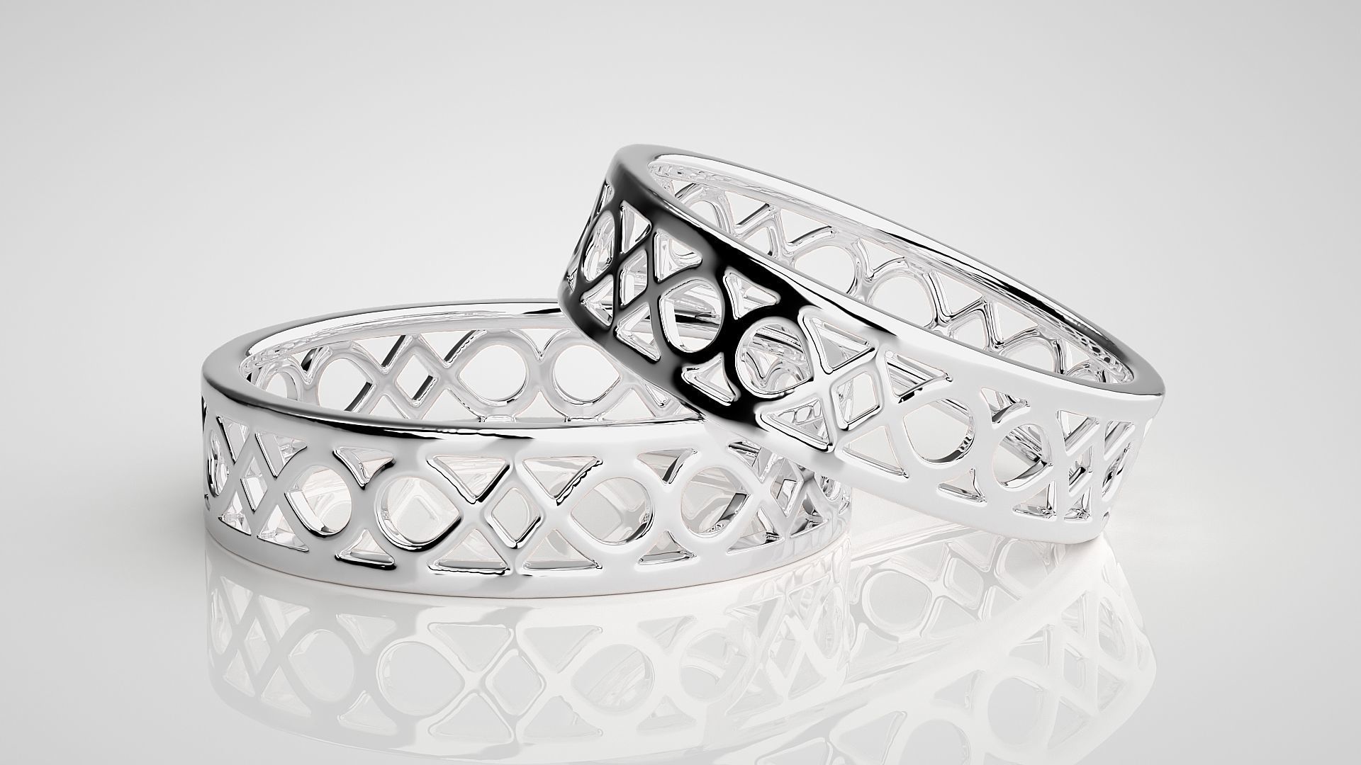Plain Gold Mesh Couple Band Ring 3dm stl render detail 3D print model_5