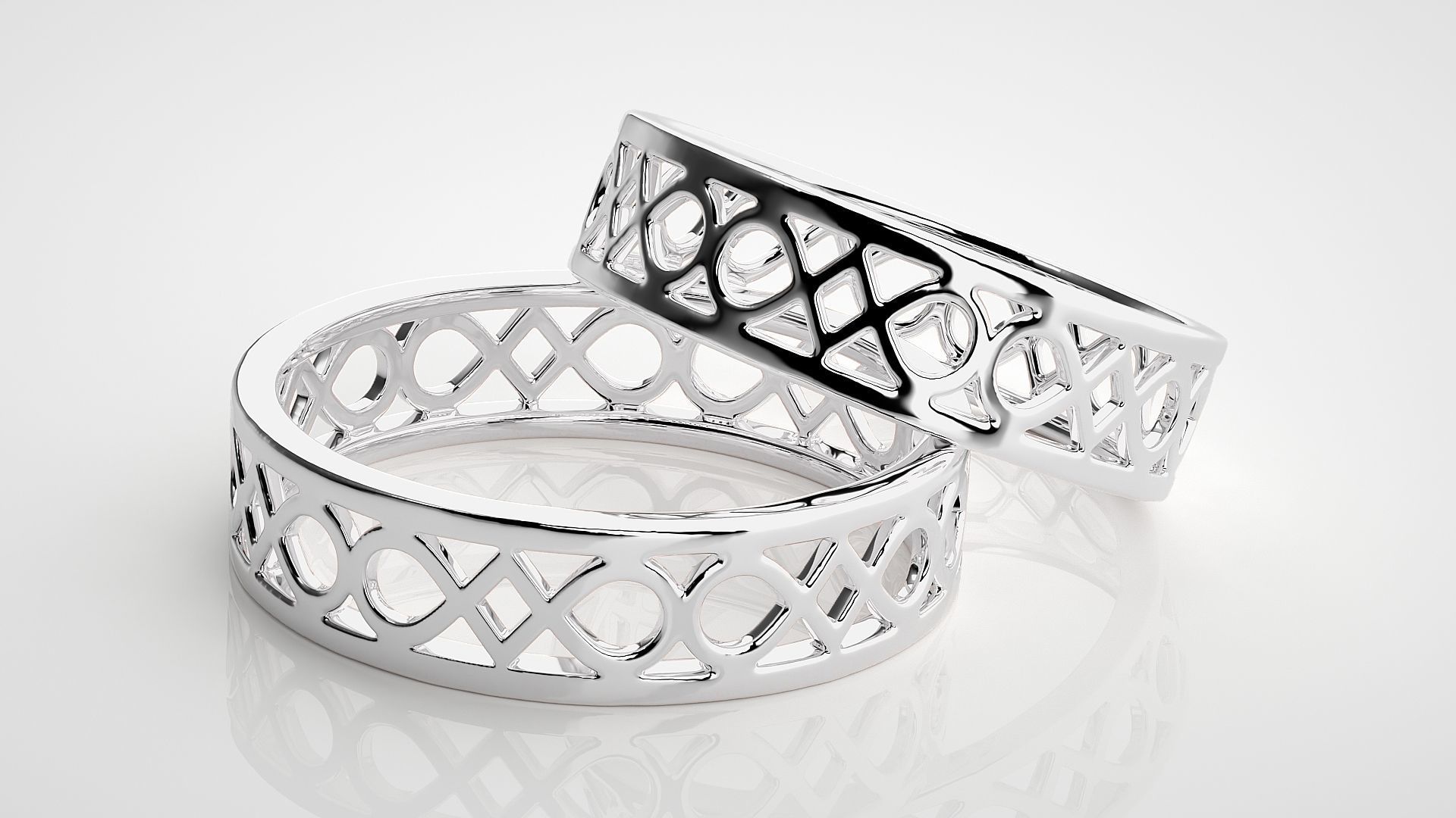 Plain Gold Mesh Couple Band Ring 3dm stl render detail 3D print model_6