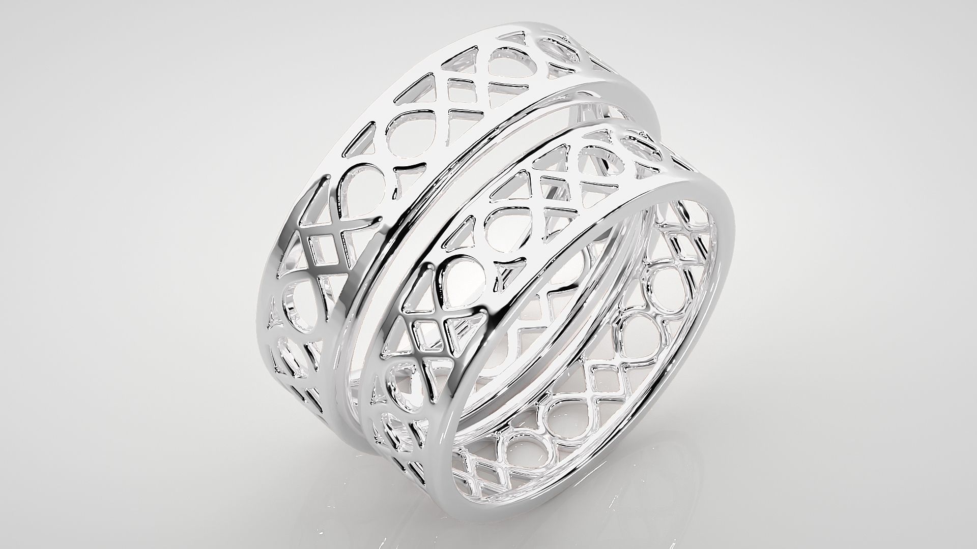 Plain Gold Mesh Couple Band Ring 3dm stl render detail 3D print model_8