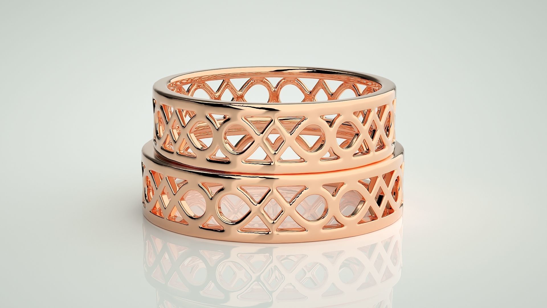 Plain Gold Mesh Couple Band Ring 3dm stl render detail 3D print model_2