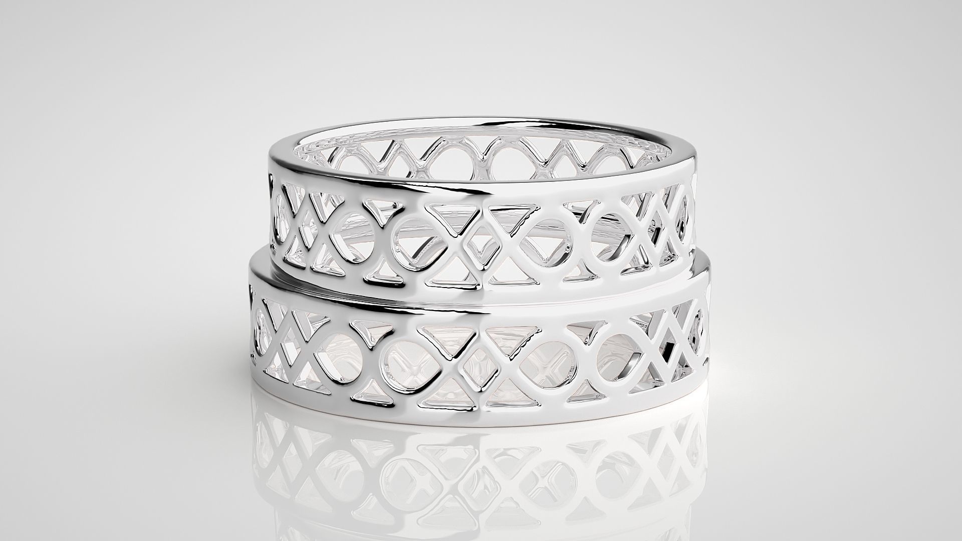 Plain Gold Mesh Couple Band Ring 3dm stl render detail 3D print model_7