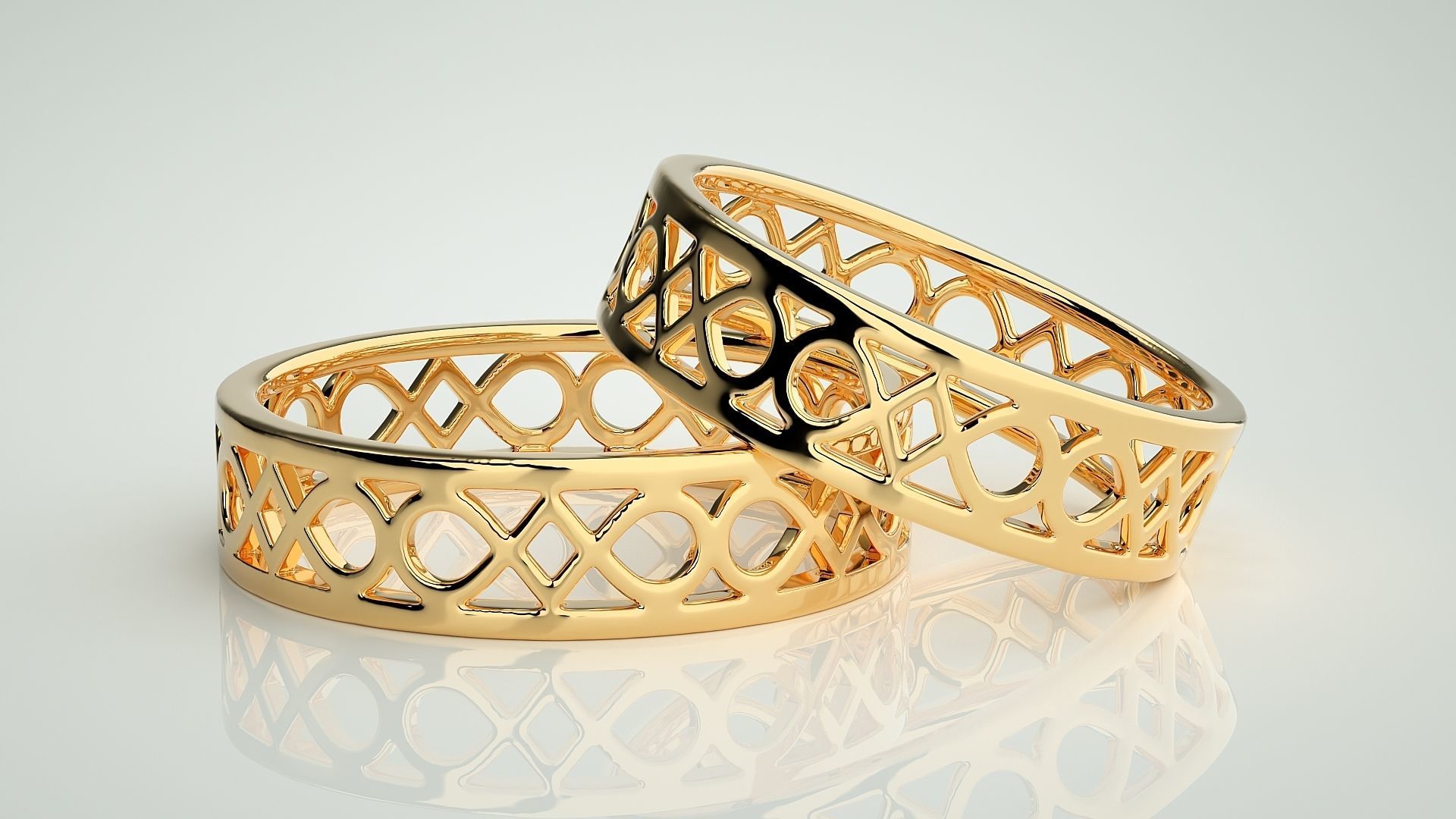 Plain Gold Mesh Couple Band Ring 3dm stl render detail 3D print model_9
