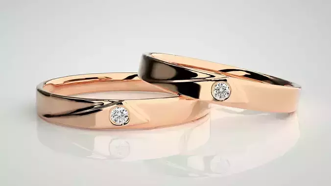 Solitaire Couple Band Ring 3dm stl render detail 