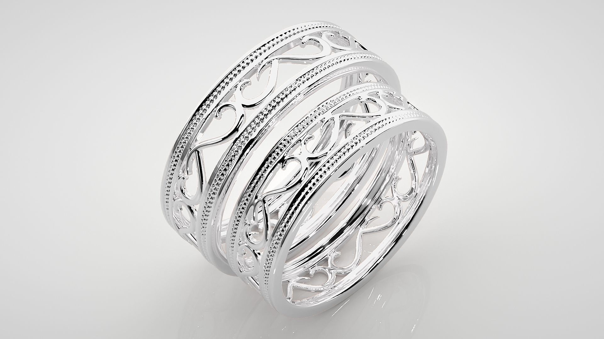 Plain Gold Mesh Couple Band Ring 3dm stl render detail 3D print model_8