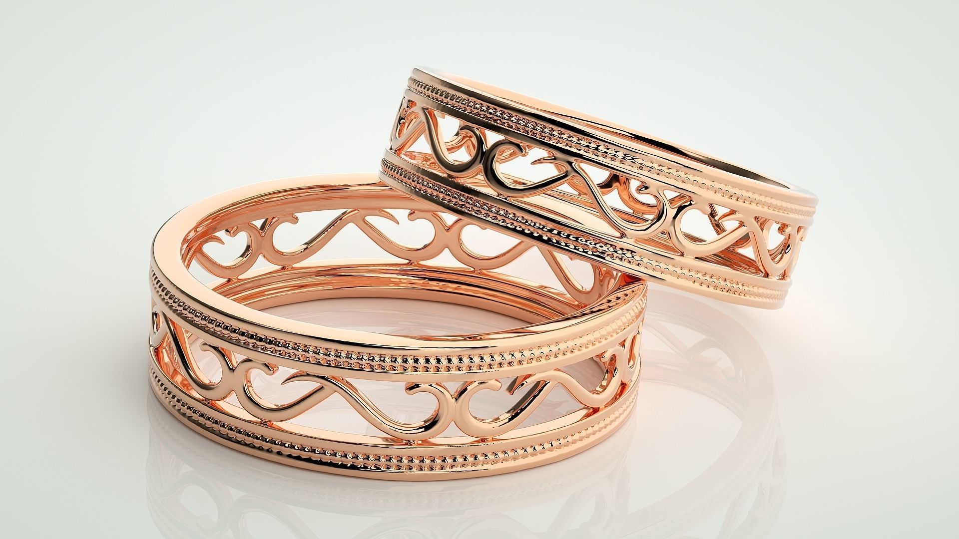 Plain Gold Mesh Couple Band Ring 3dm stl render detail 3D print model_1