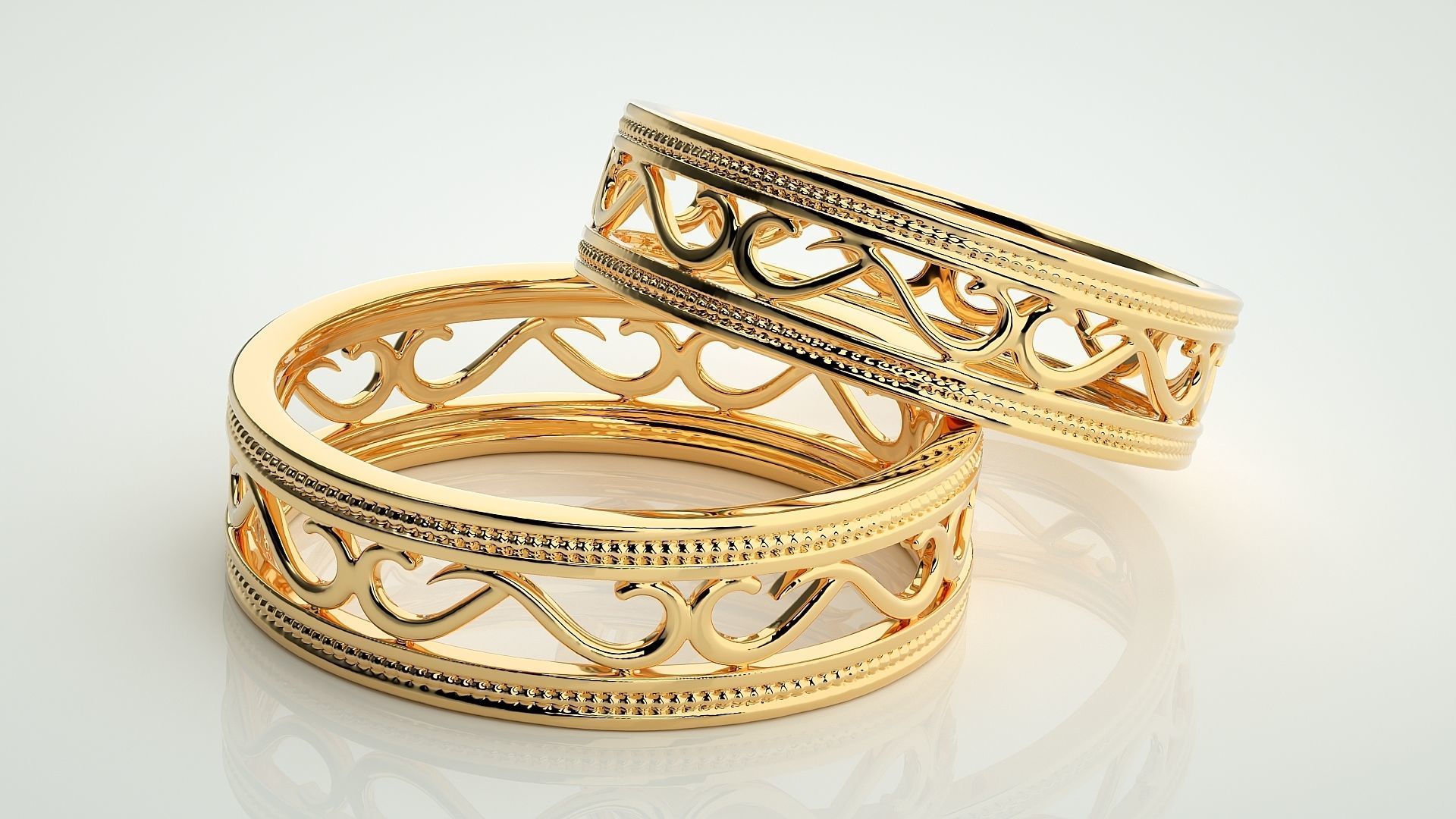 Plain Gold Mesh Couple Band Ring 3dm stl render detail 3D print model_10