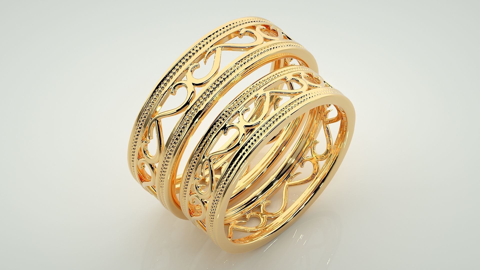 Plain Gold Mesh Couple Band Ring 3dm stl render detail 3D print model_12