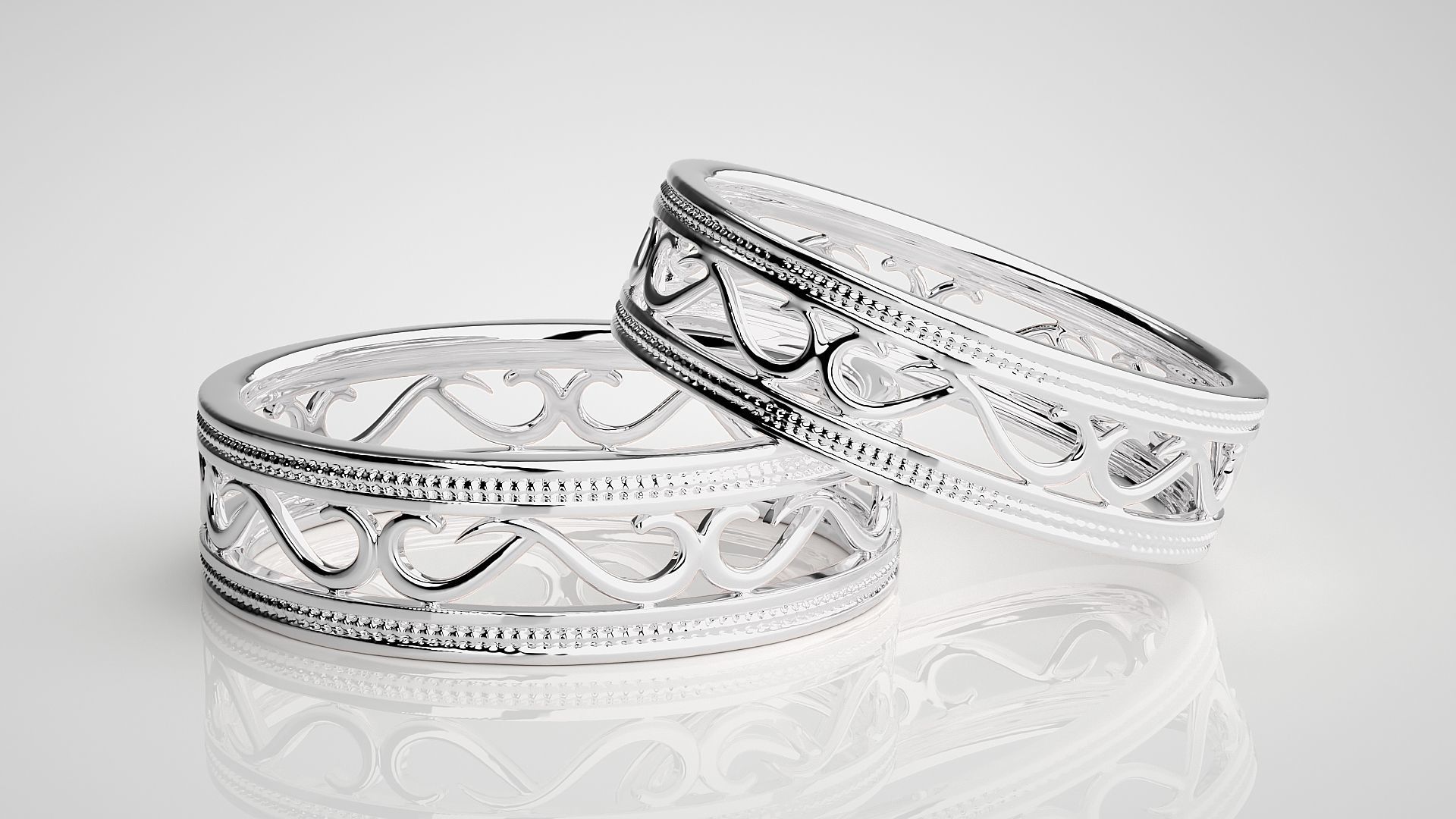 Plain Gold Mesh Couple Band Ring 3dm stl render detail 3D print model_5