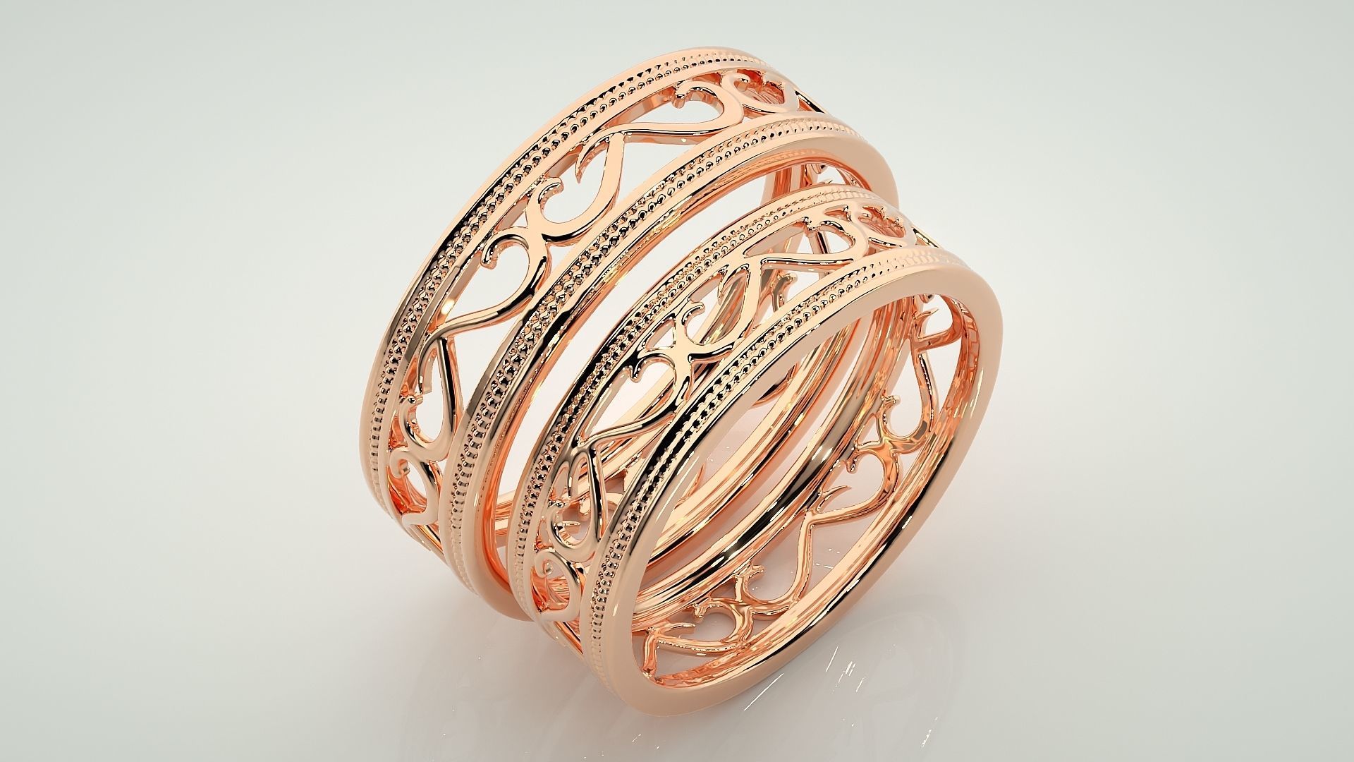 Plain Gold Mesh Couple Band Ring 3dm stl render detail 3D print model_3