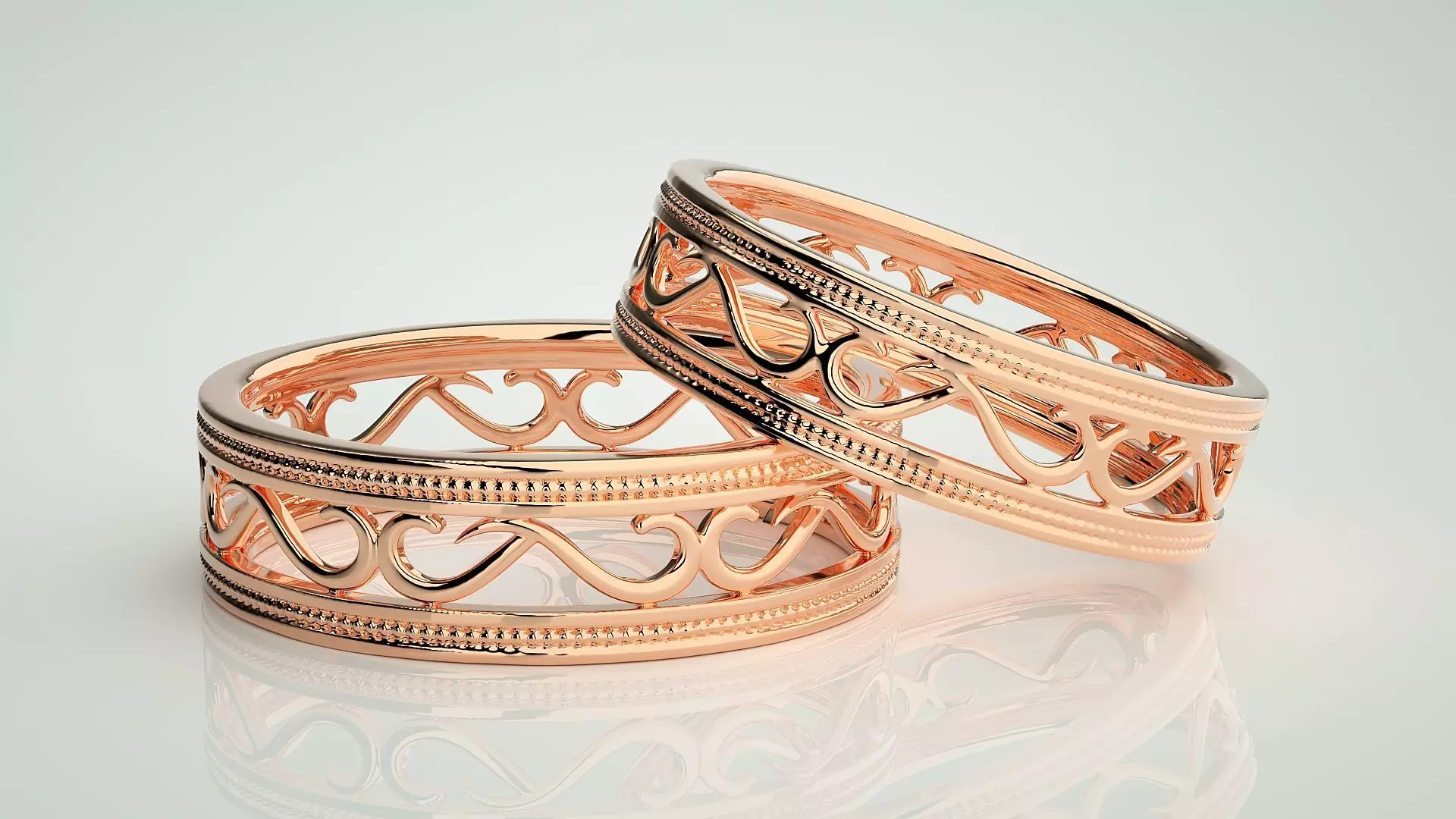 Plain Gold Mesh Couple Band Ring 3dm stl render detail 3D print model_0