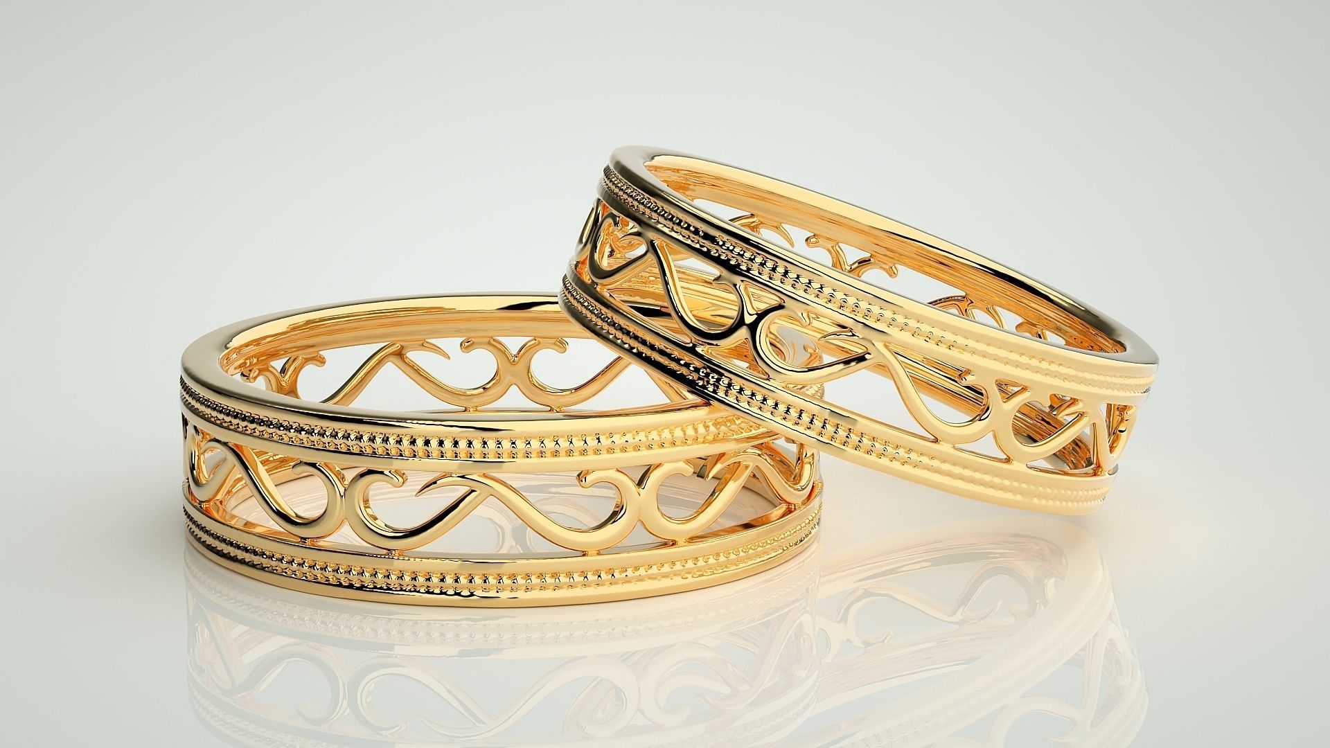 Plain Gold Mesh Couple Band Ring 3dm stl render detail 3D print model_9