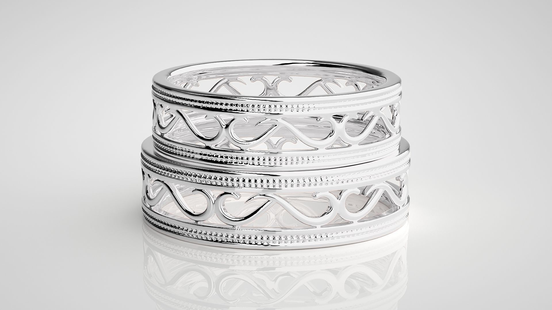 Plain Gold Mesh Couple Band Ring 3dm stl render detail 3D print model_7