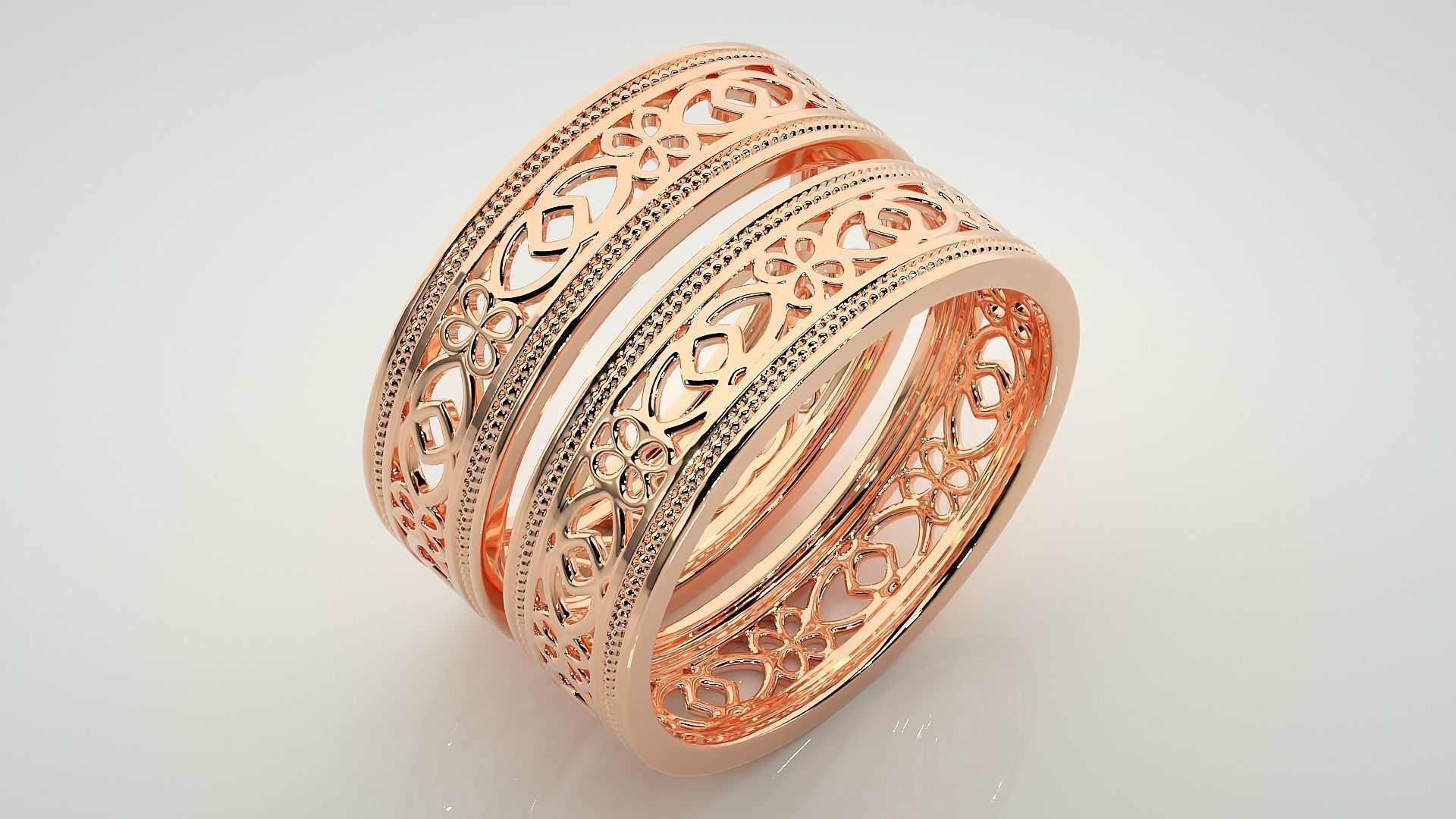 Plain Gold Mesh Couple Band Ring 3dm stl render detail 3D print model_3