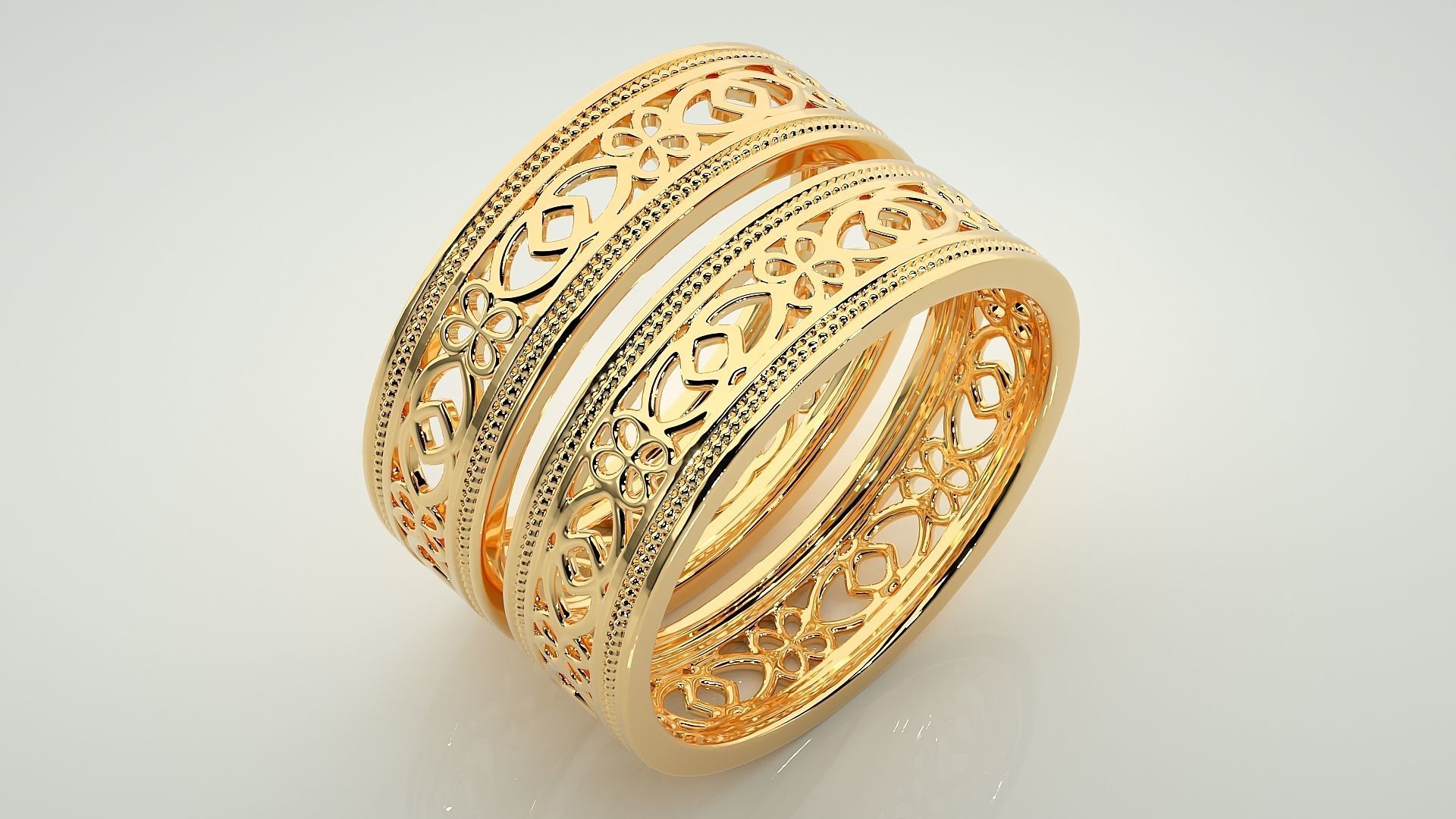 Plain Gold Mesh Couple Band Ring 3dm stl render detail 3D print model_12