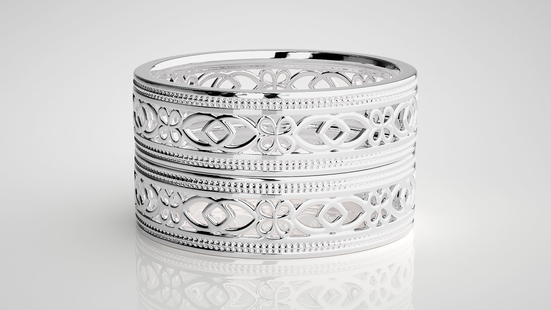 Plain Gold Mesh Couple Band Ring 3dm stl render detail 3D print model_6