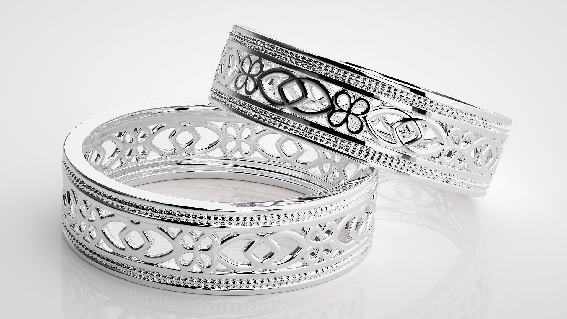 Plain Gold Mesh Couple Band Ring 3dm stl render detail 3D print model_5